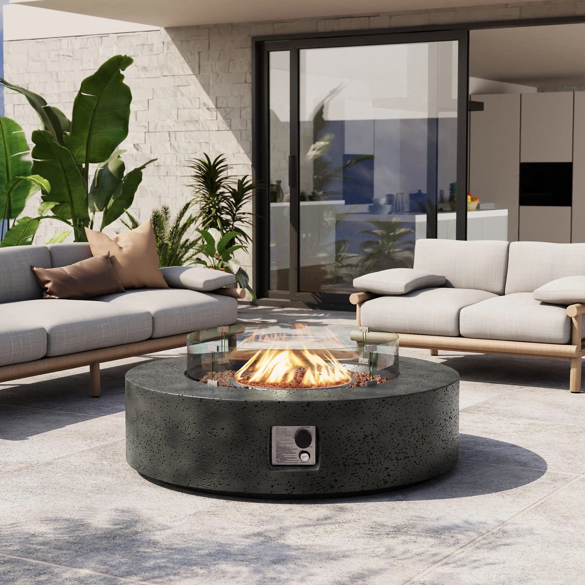 VENTOPYR 40.5-inch Outdoor Propane Fire Pit Coffee Table w Concrete Round Base Patio Heater, 50,000 BTU Stainless Steel Burner, Free Lava Rocks, Wind Guard, Rain Cover - Image 24
