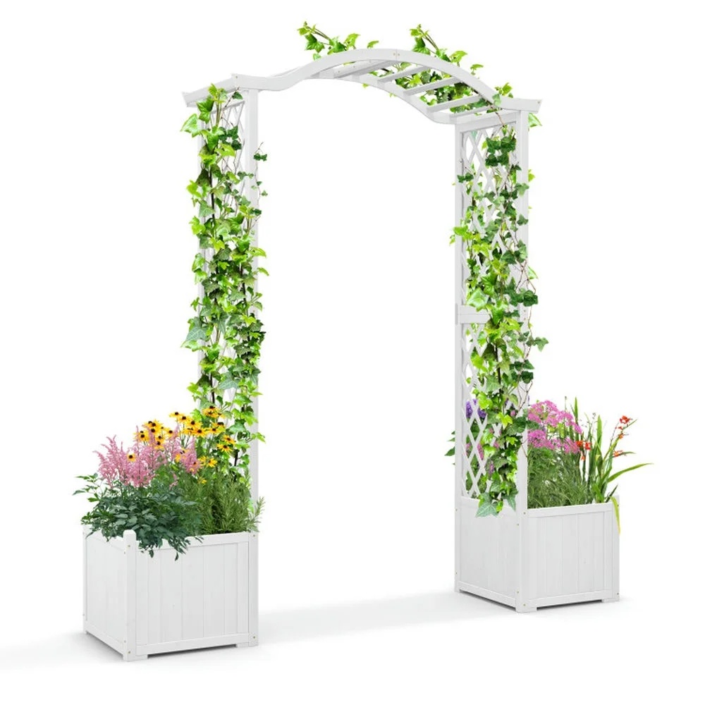Kadyn Outdoor Decor,Wooden Garden Arbor with Planter and Trellis for Climbing Plants Decorations-White - Image 2