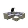 5 Piece Patio Furniture Sets, Outdoor Conversation Sets with Glass Coffee Table, Wicker Rattan Sectional Sofa Couch with Storage Bench, Ottomans & Cushions for Garden, Pool, Backyard, Gray - Image 4