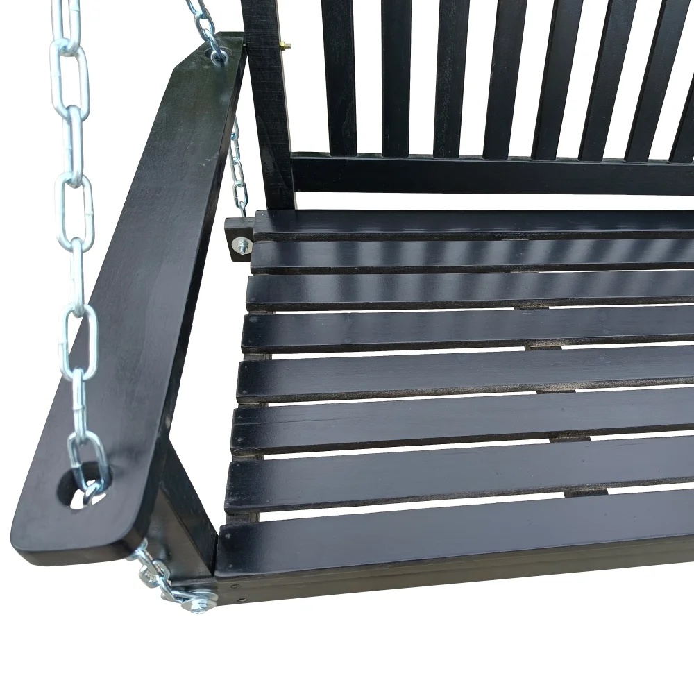 Front Porch Swing with Armrests,Wood Swing Bench with Hanging Chains for Outdoor Patio Garden Yard,800 LBS Weight Capacity,Easy to Assemble,Black - Image 6