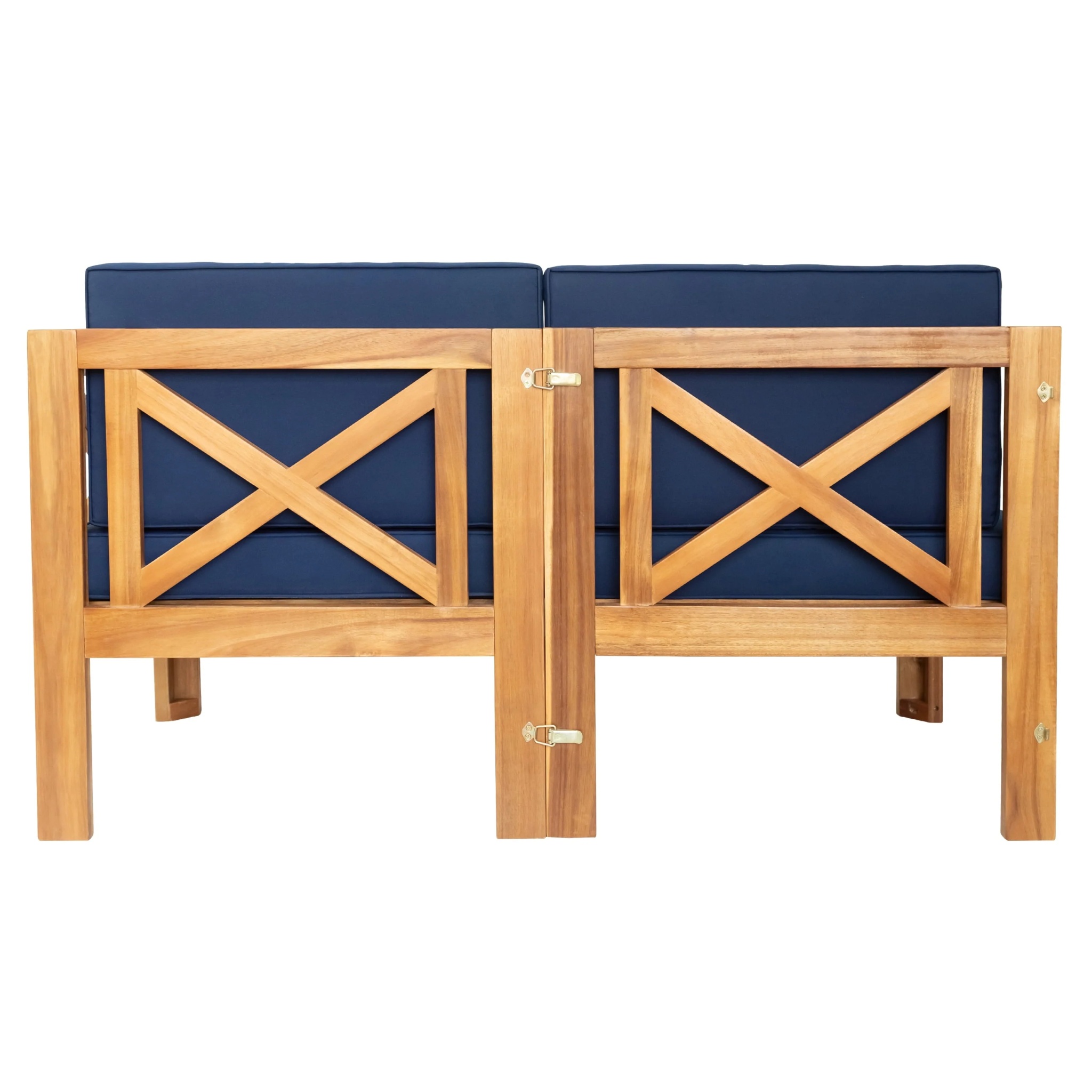 SYNGAR 5 Piece Wood Patio Furniture Set, Outdoor Seating Chat Set with Blue Cushions, Sectional Conversation Sofa Chairs Set with Coffee Table, for Balcony, Backyard, Poolside, Deck, Garden, D8126 - Image 13