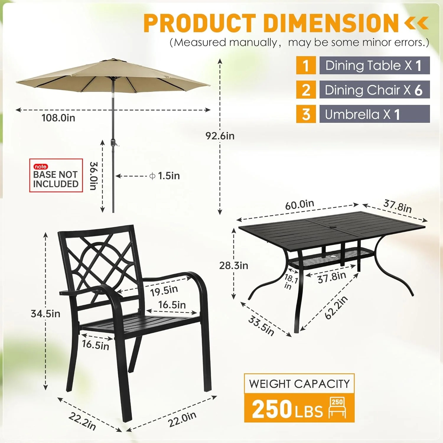 SUNCROWN 7-Piece Outdoor Wrought Iron Chairs and Table Patio Dining Furniture Set - 6 Stackable Metal Chairs, 1 Steel Slat Bistro Table and 1 Brown 9Ft Patio Umbrella for Garden Backyard Deck - Image 4