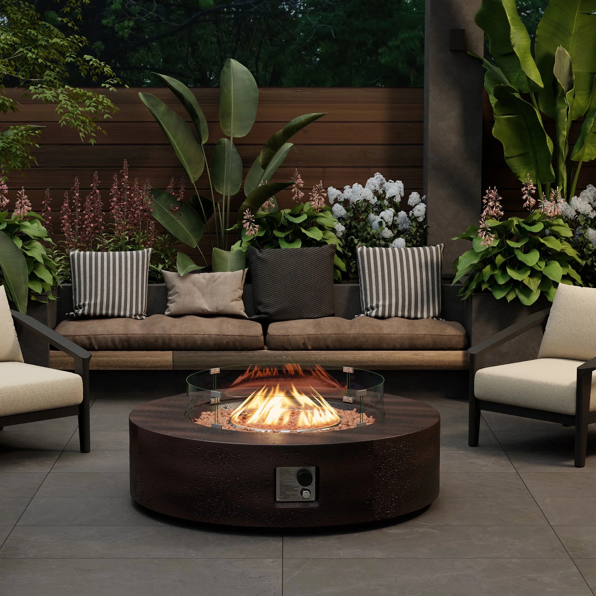VENTOPYR 40.5-inch Outdoor Propane Fire Pit Coffee Table w Concrete Round Base Patio Heater, 50,000 BTU Stainless Steel Burner, Free Lava Rocks, Wind Guard, Rain Cover - Image 10