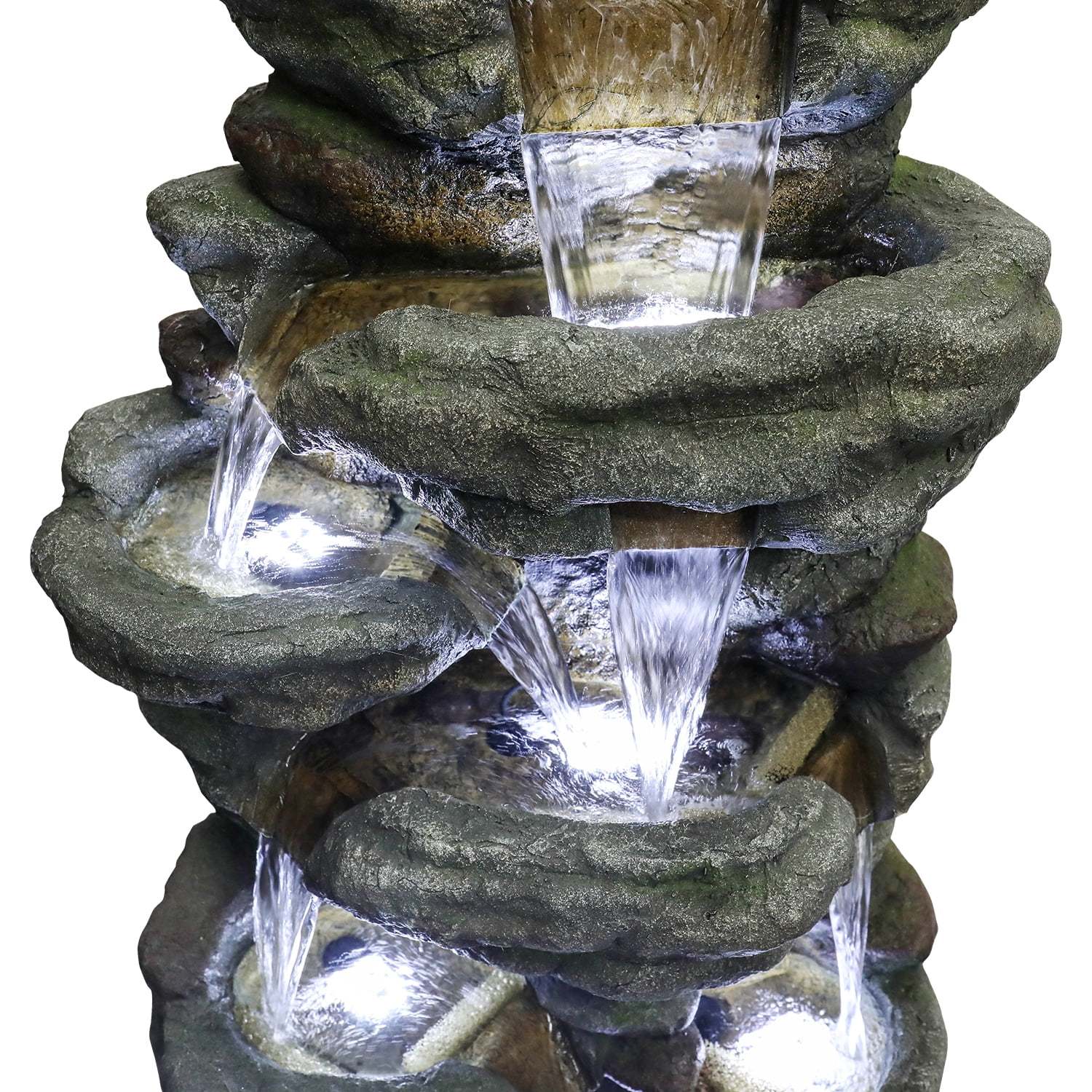 51" H Outdoor Water Fountain - 7-Tiers Rock Waterfall Fountain with LED Lights for Home Garden Decor - Image 11