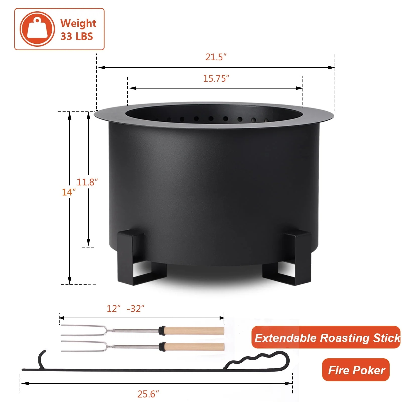 MAGIC UNION 21.5 Inch Smokeless Metal Fire Pit Large Wood Burning Bonfire Firepit with Handle Poker Waterproof Cover for Backyard Patio (Black) - Image 8