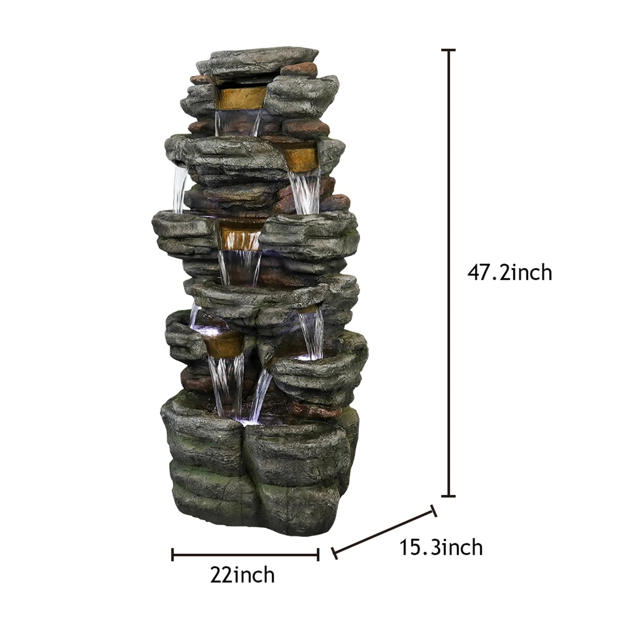 Willwolfer Rockery Outdoor Floor Water Fountain with Light LED 47.2" High Cascading Waterall for Yard Garden Patio Deck Home - Image 4