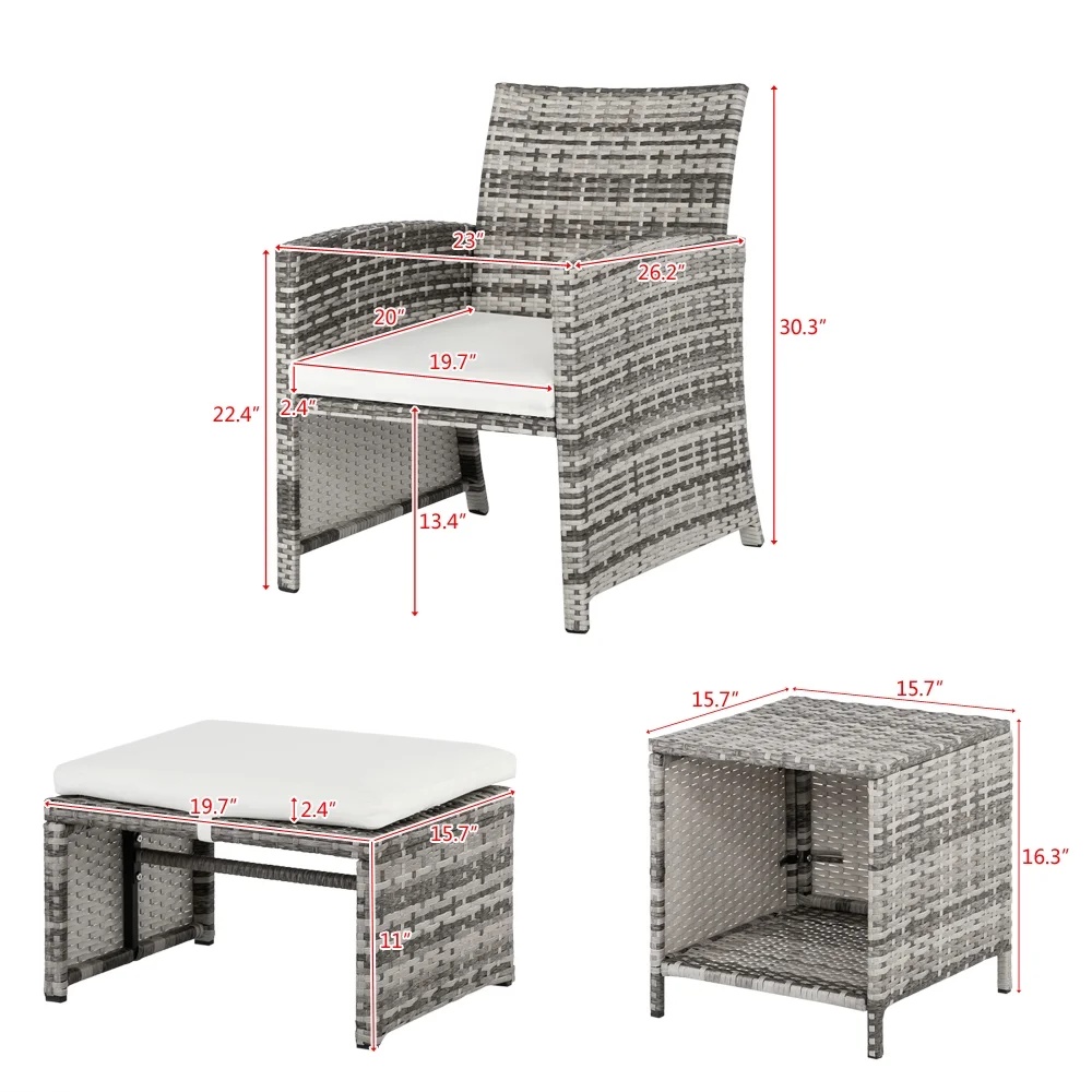 Patio Set Outdoor Furniture, 5 PCS Patio Bistro Set with Glass Coffee Table, Patio Sectional Sofa Conversation Set, Outside Furniture Set for Garden, Backyard, Porch, Balcony, Poolside, JA2936 - Image 3