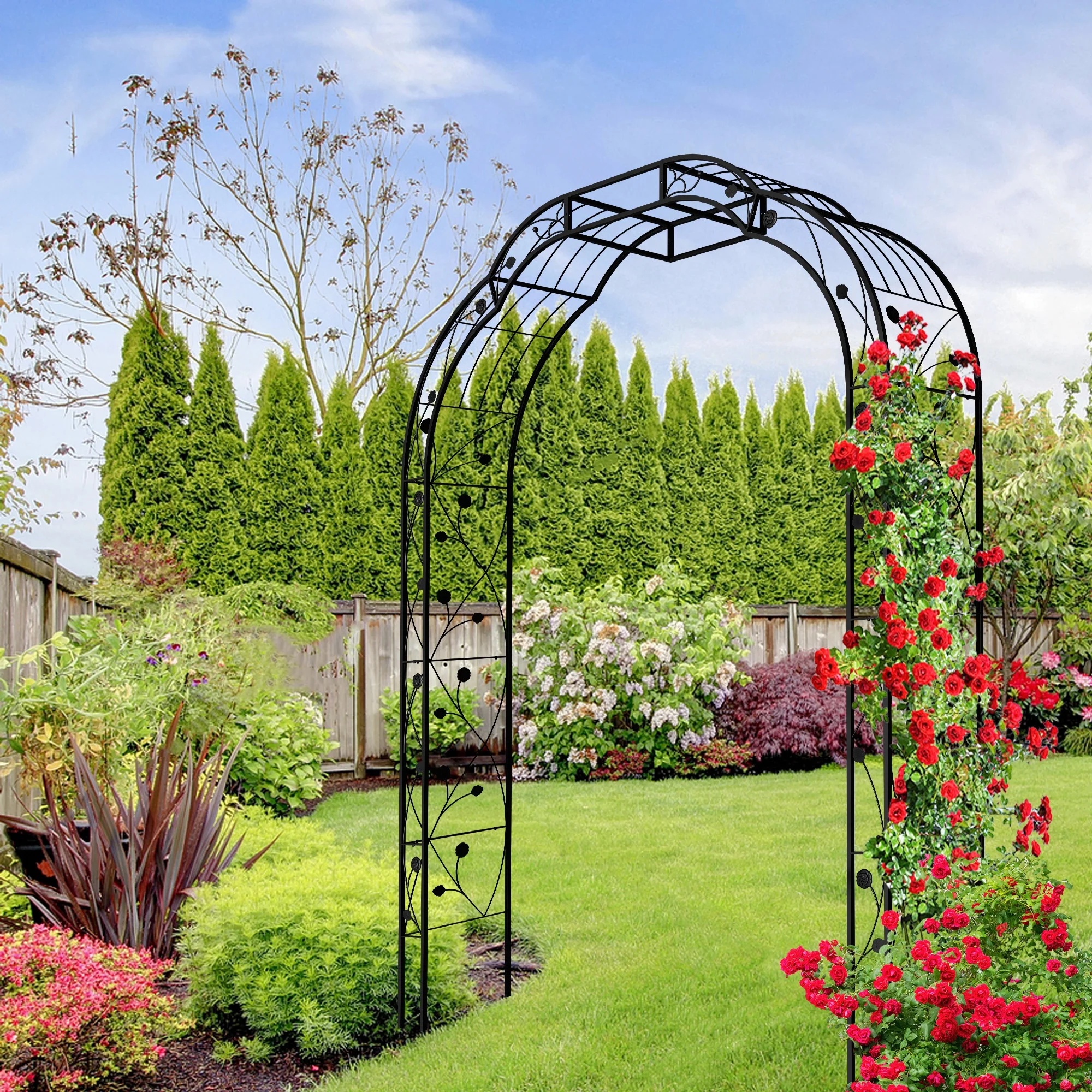 Yoneston 98.4"H Metal Garden Arch Trellis, Garden Arbor Trellis Support Rose Arch for Outdoor Plant Climbing or Wedding Decor, Black - Image 8