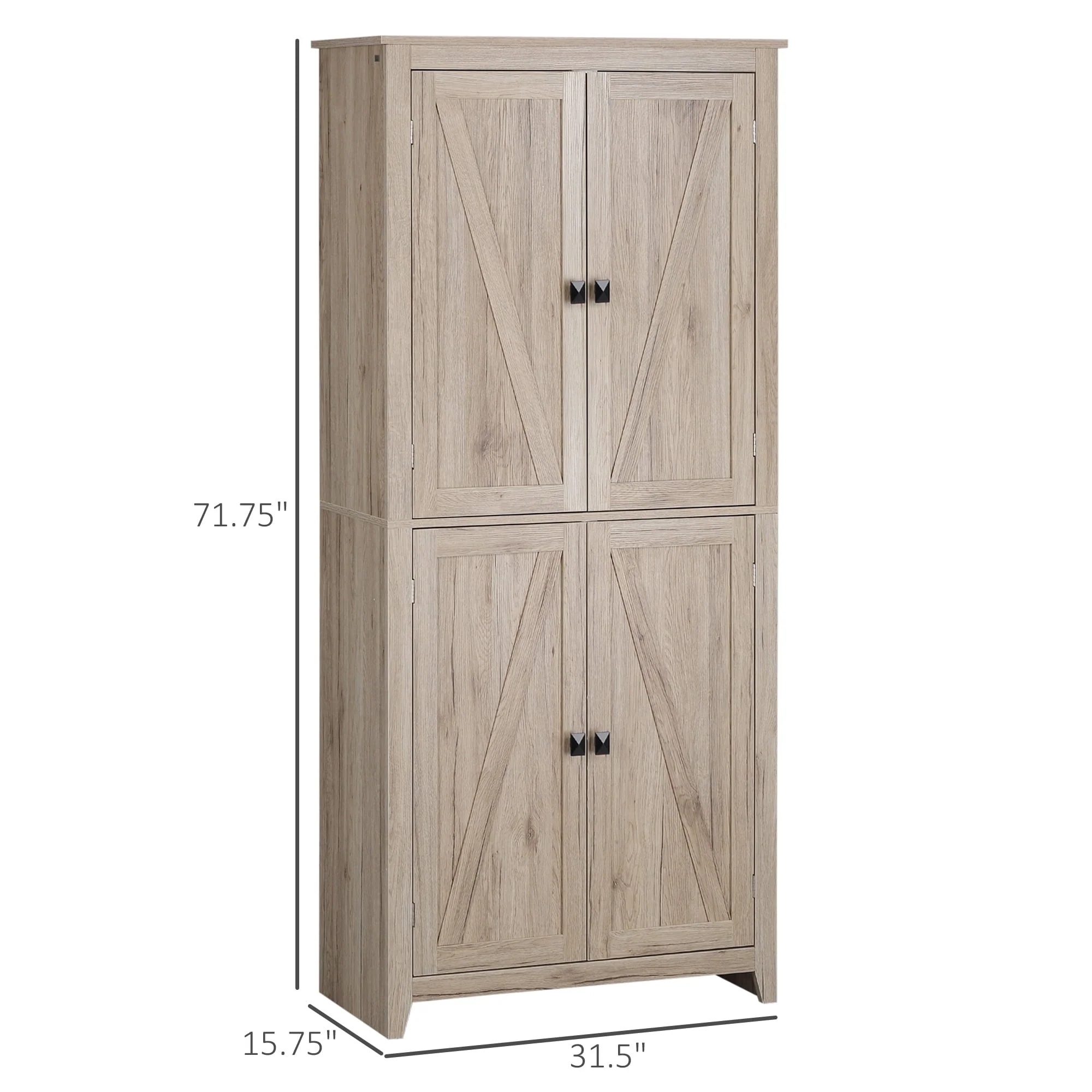HOMCOM 72" Freestanding 4-Door Kitchen Pantry, Storage Cabinet Organizer with 4-Tiers, and Adjustable Shelves, Natural - Image 8