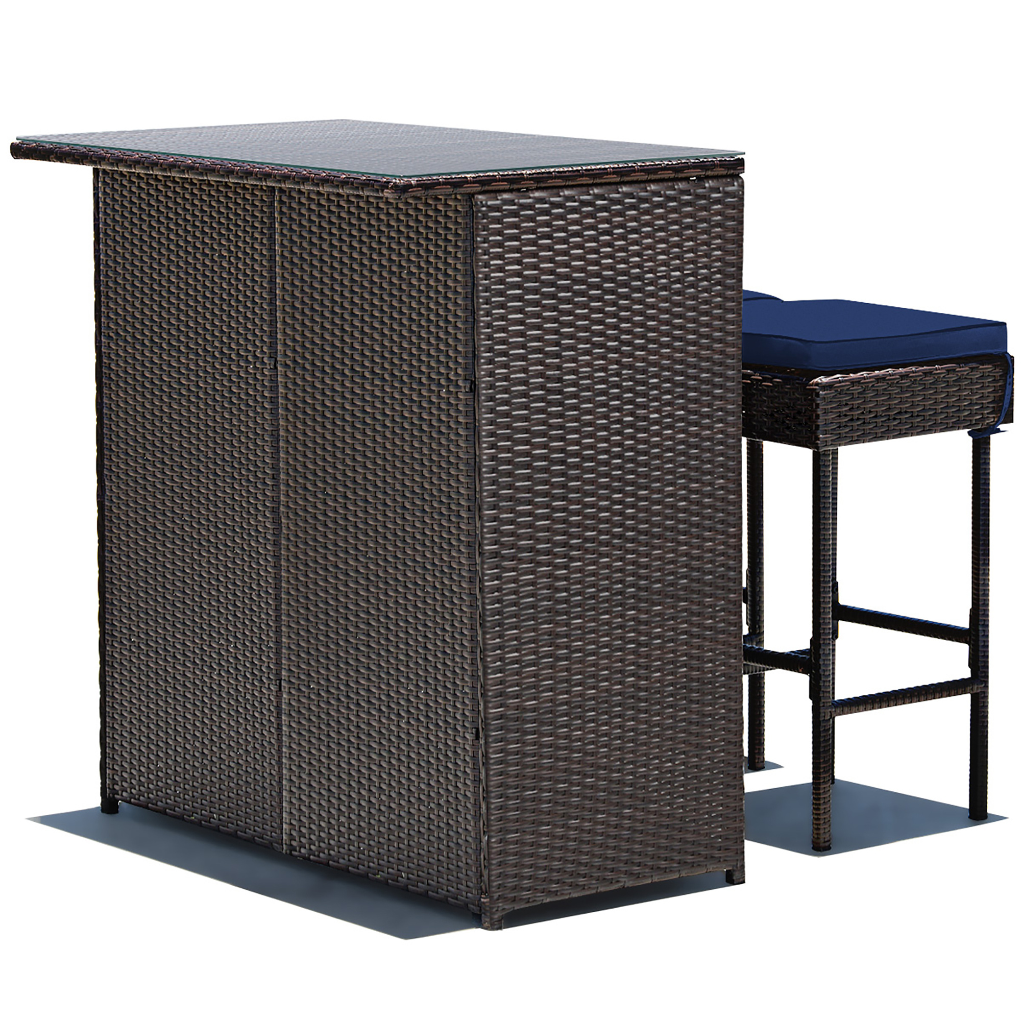 Costway Patio 3PCS Rattan Bar Table Stool Set Cushioned Chairs with Gray & Off white Cover - Image 24