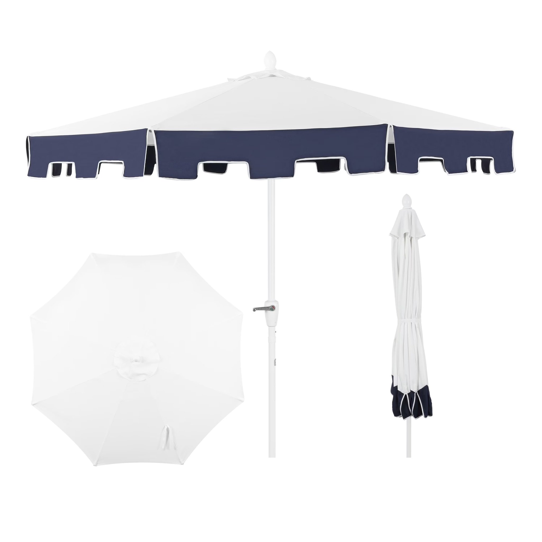 JONATHAN Y Baiona 9 ft. Market Patio Umbrella, Classic Mid-Century with UV Protection, Auto-Tilt, Crank and Wind Vent, White/Coral Pink - Image 7