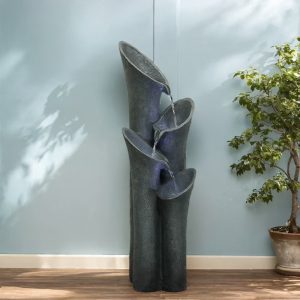 Garden Patio Resin Floor Standing Water Fountain,4-Tier Cascading Indoor Outdoor Waterfall Fountains with LED Lights for Home Garden Porch, Backyard and Home Art Decor