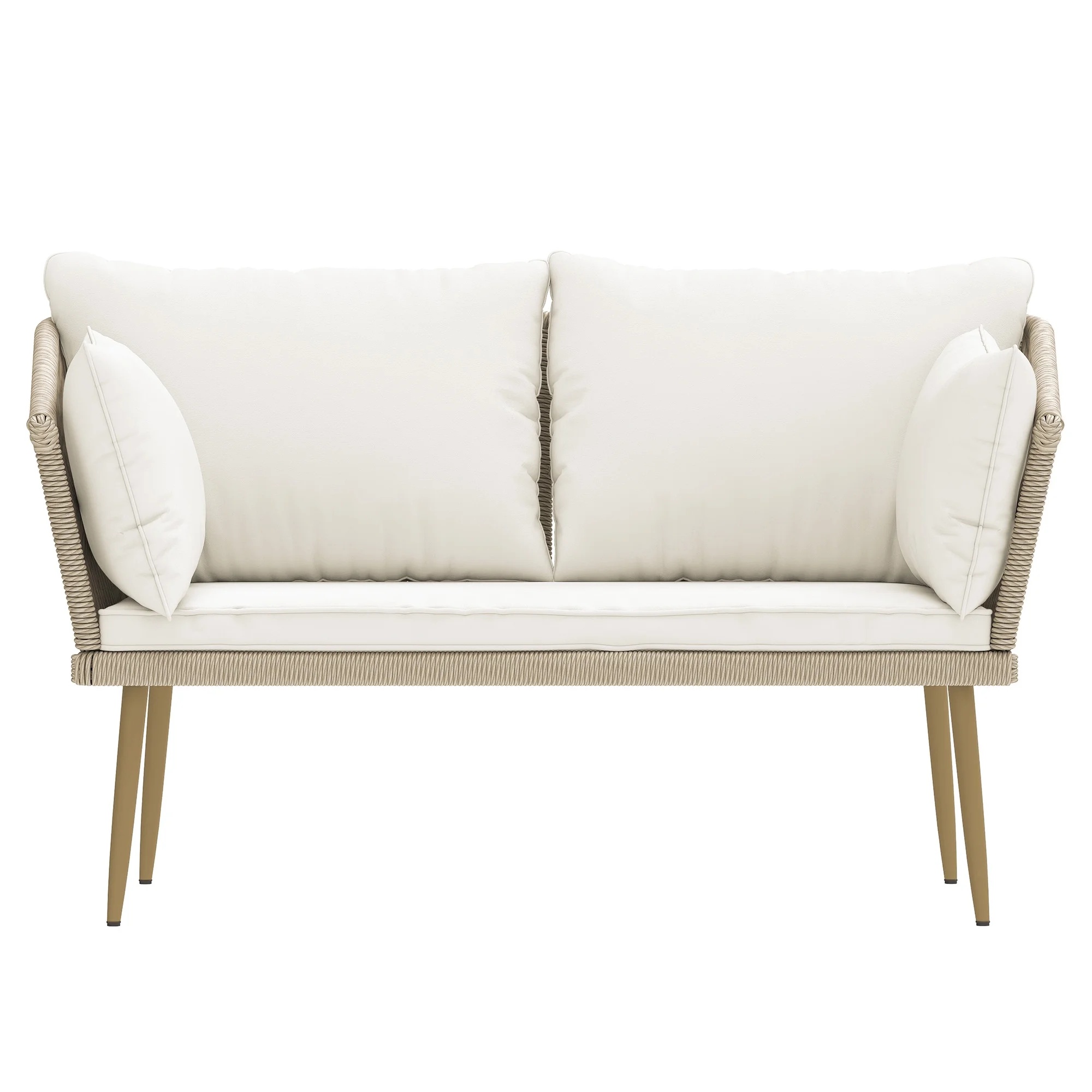 Uforic Outdoor Wicker Loveseat with Cushions and Rattan Side Table, All-Weather 2 Pieces Bistro Patio Conversation Furniture Set -Beige - Image 19