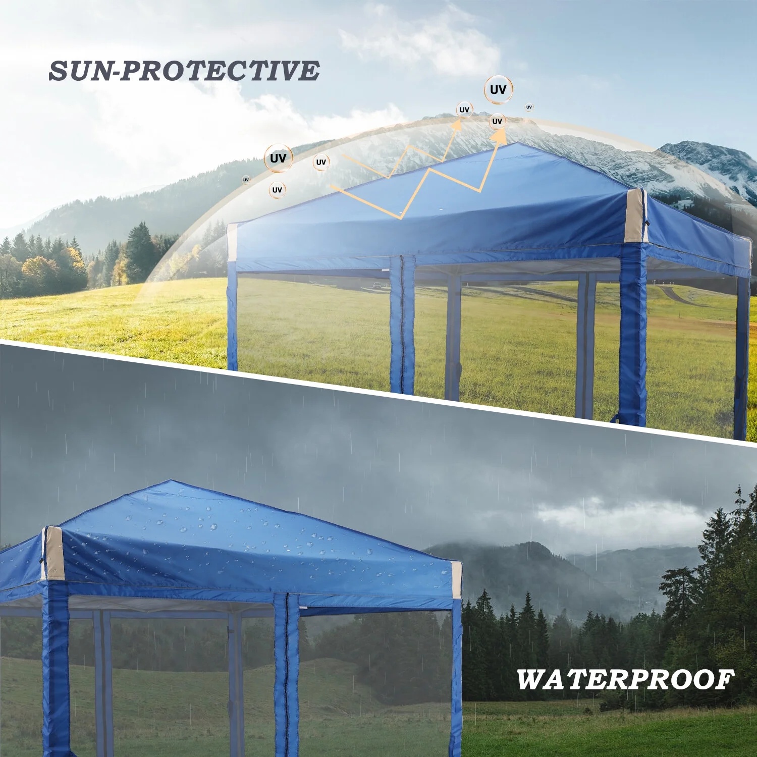 YUONAO 10x10 ft Pop Up Canopy Tent with Mesh Sidewalls, Portable Outdoor Shade Tent, Waterproof UV-Resistant Folding Gazebo for Backyard, Patio, Camping, Party(Beige) - Image 34