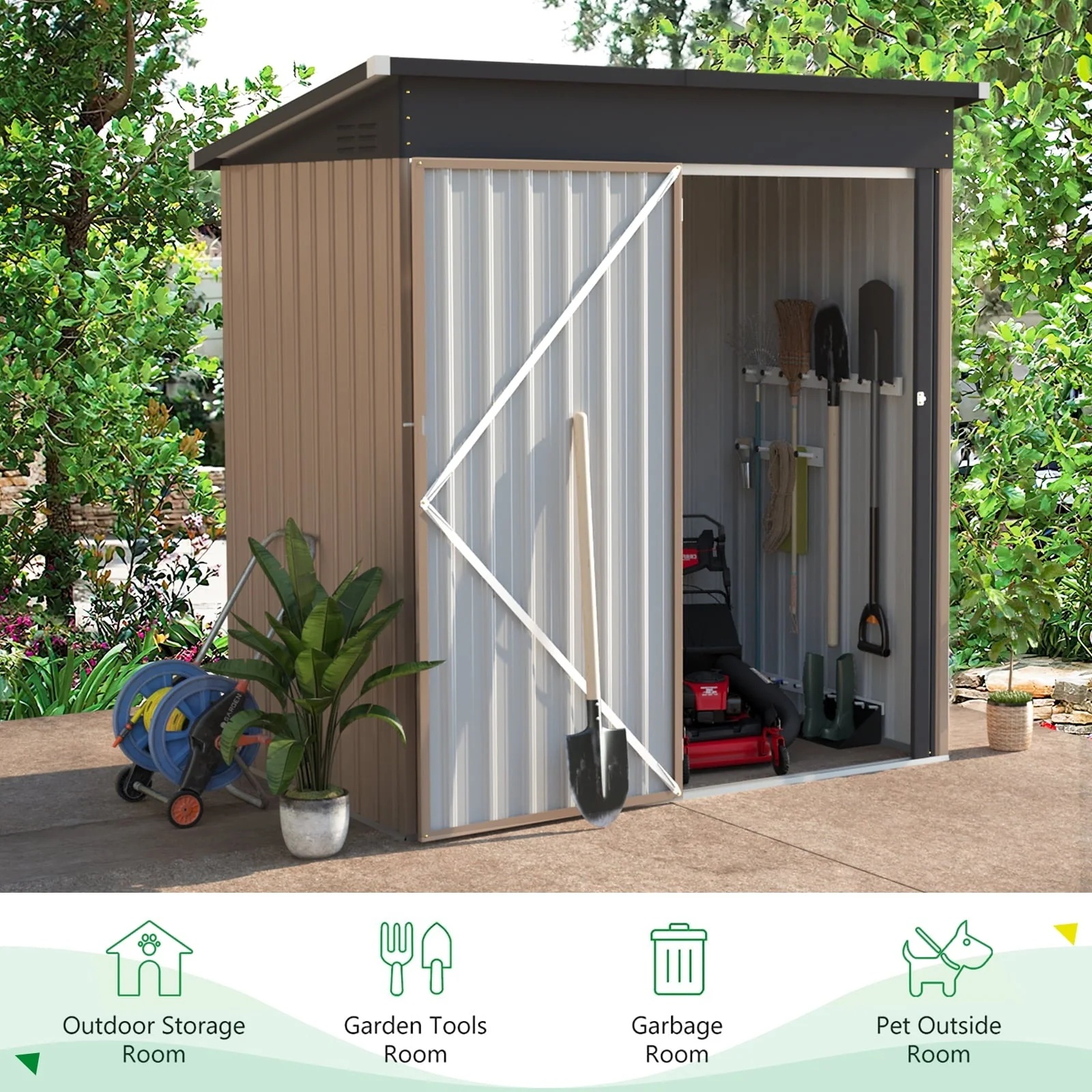 YODOLLA 5 x 3 ft. Outdoor Metal Storage Shed with Sliding Roof & Lockable Door for Backyard, Garden - Image 3