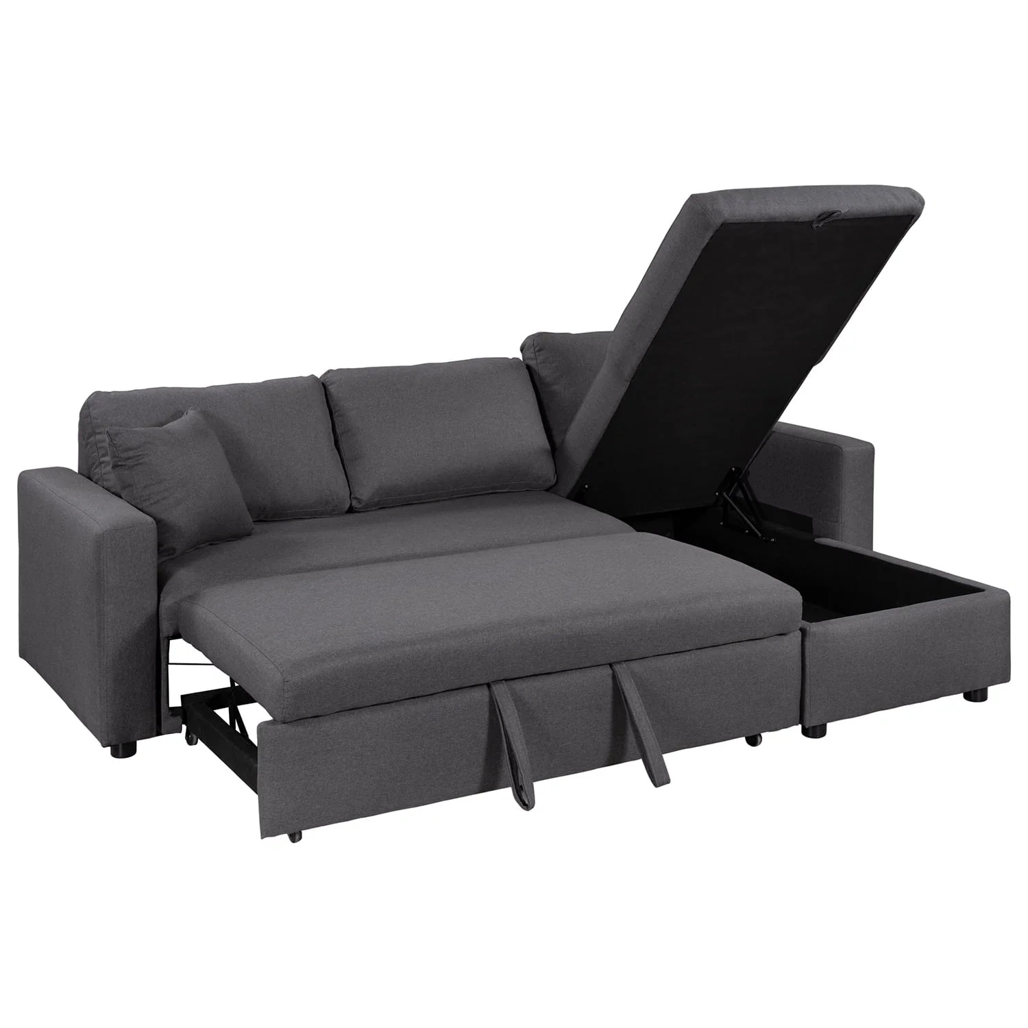 Churanty Upholstery Sleeper Sectional Sofa Pull Out Bed with Storage Chaise,Gray - Image 17