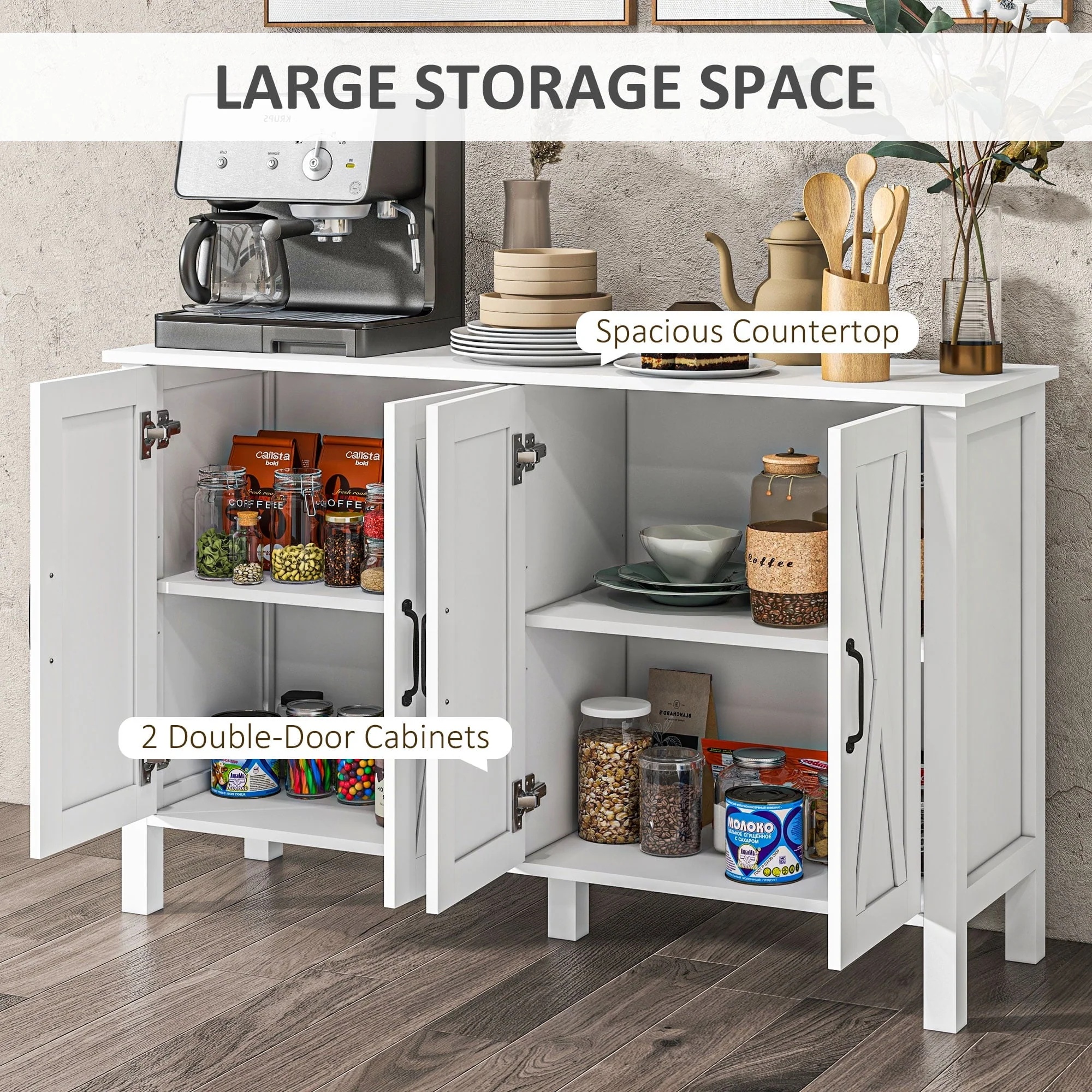 HOMCOM Buffet Sideboard, Coffee Bar Cabinet with Storage, White - Image 5