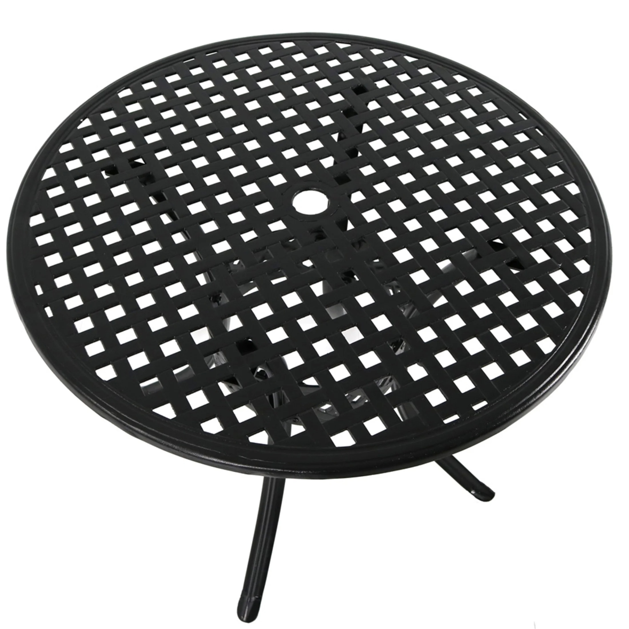 Sunnydaze Decorative Lattice 33" Round Cast Aluminum Outdoor Dining Table with Umbrella Hole - Image 4