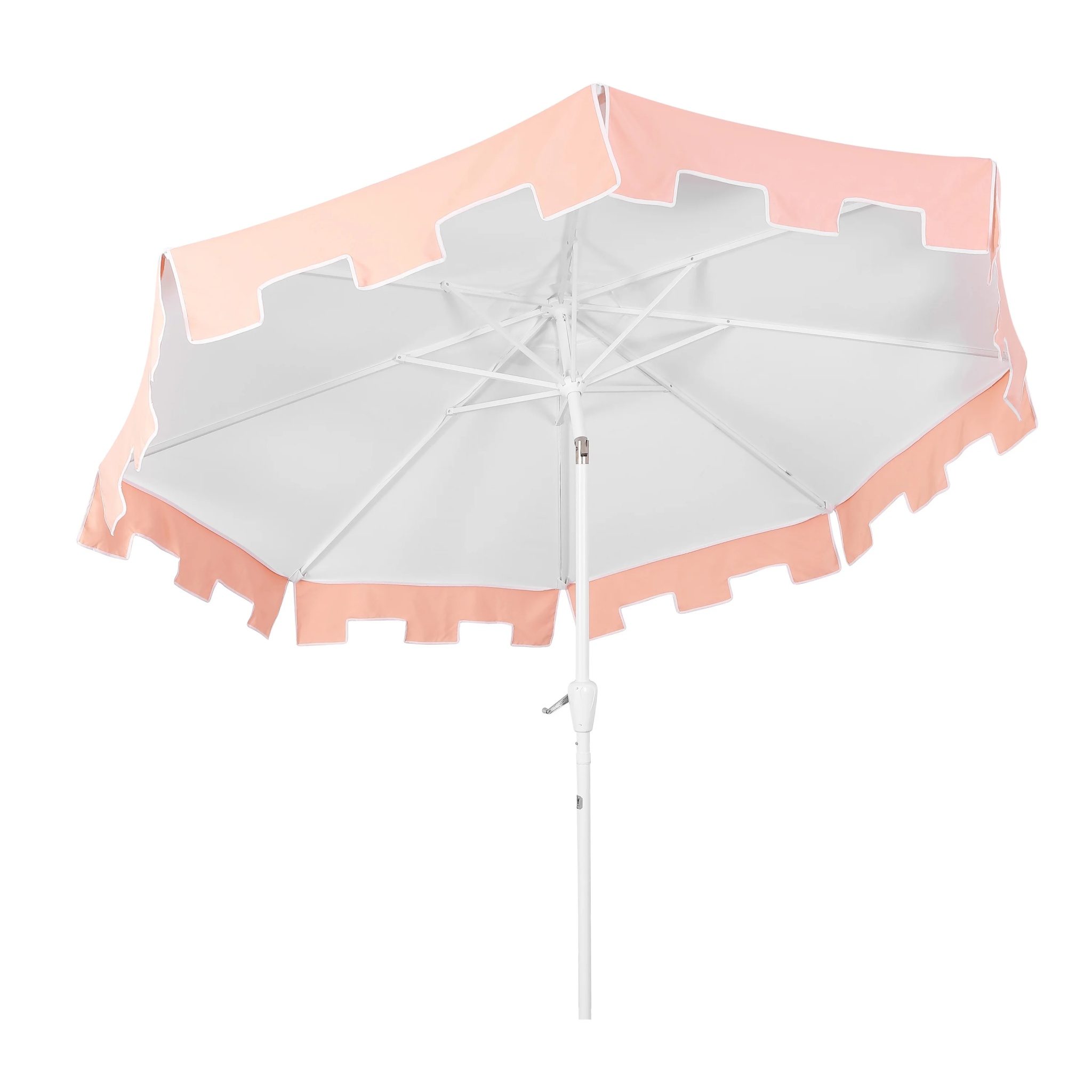 JONATHAN Y Baiona 9 ft. Market Patio Umbrella, Classic Mid-Century with UV Protection, Auto-Tilt, Crank and Wind Vent, White/Coral Pink - Image 10