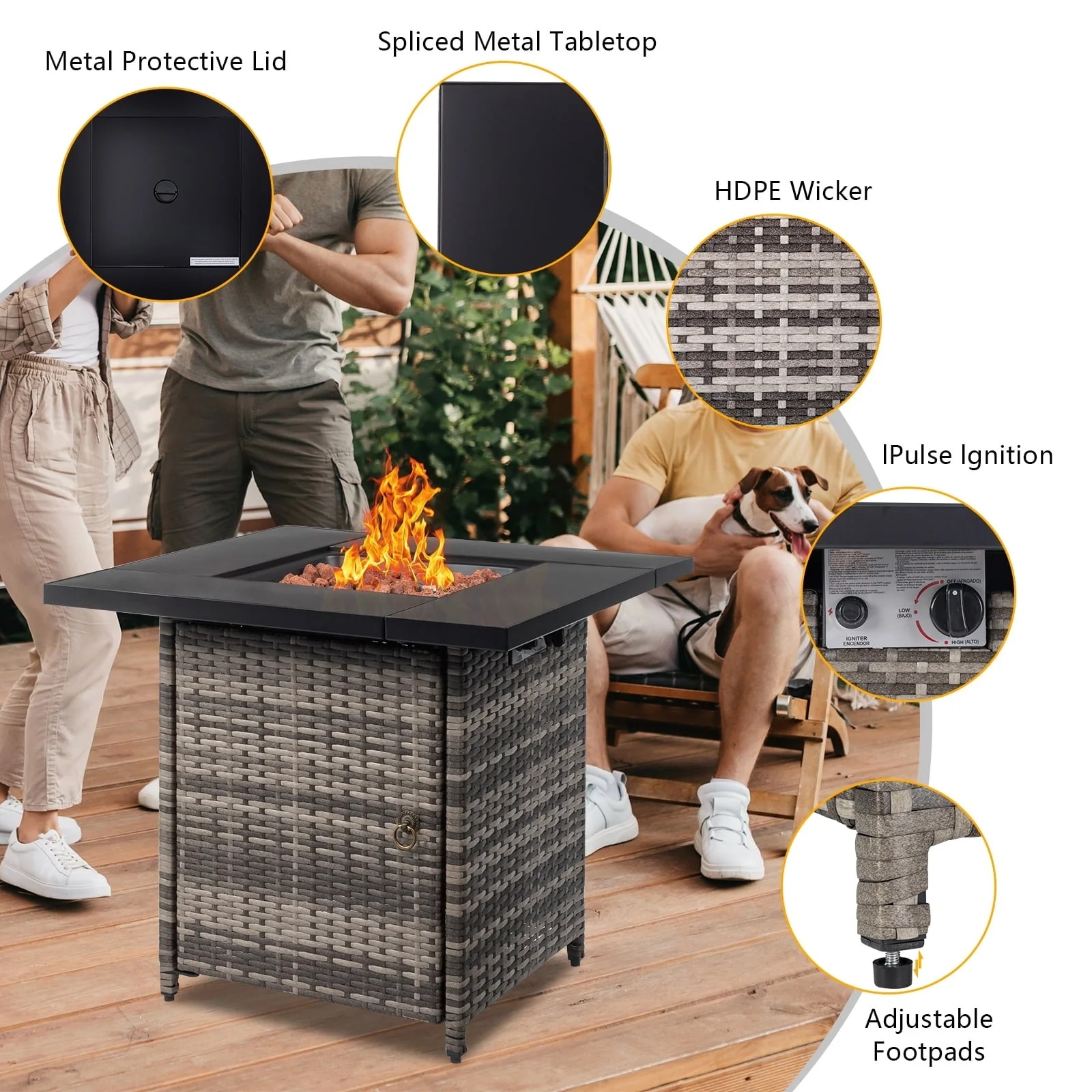 SEGMART Square Propane Fire Pit Table, Outdoor Gas Fire Pit Table with Lava Rocks and Lid, Gas Heater for Bonfire Patio Garden Backyard, 28-Inch 50,000 BTU Auto-Ignition Fire Table, CSA Certification - Image 10