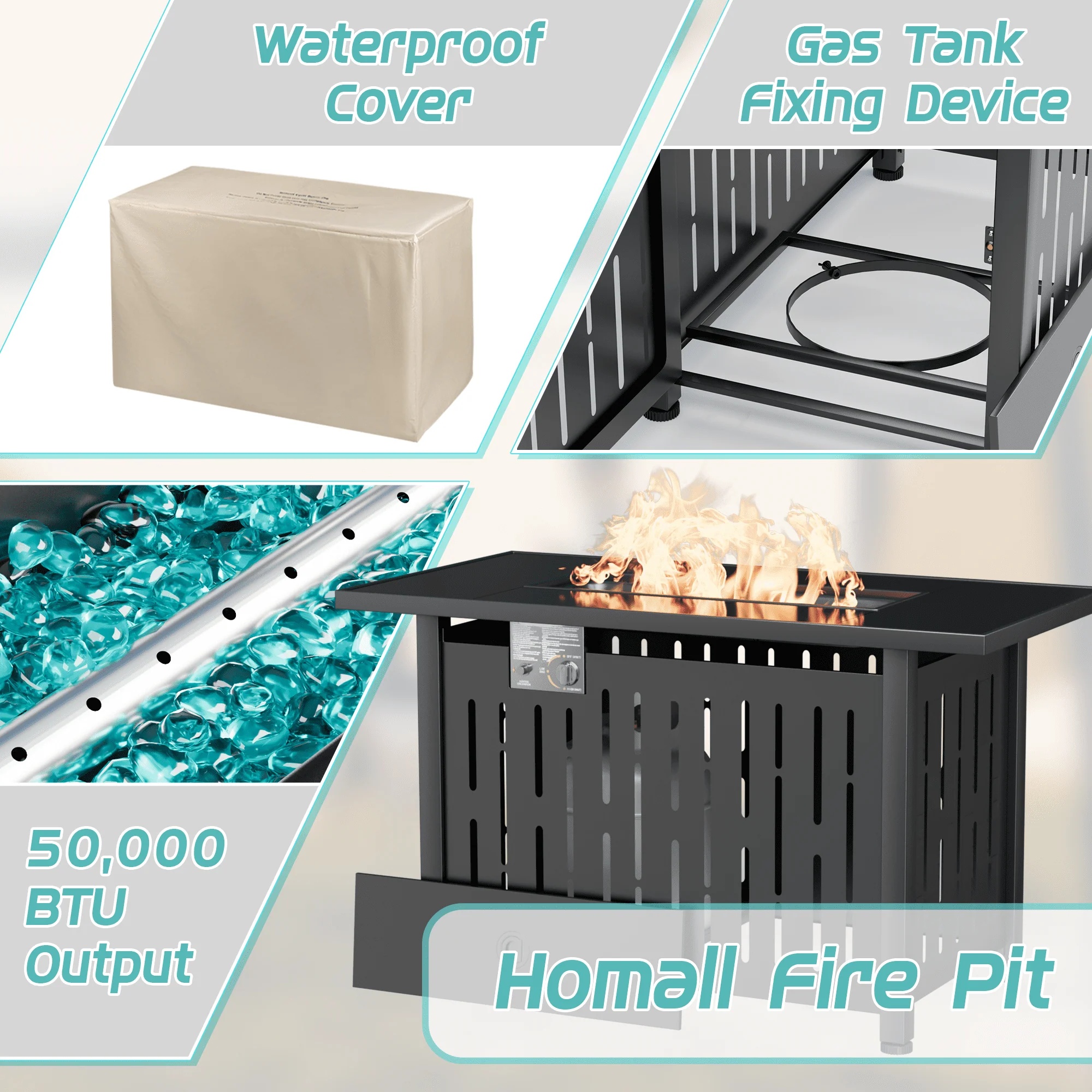 Homall Patio 43 inch Propane Gas Fire Table 50000 BTU Outdoor Wicker Fire Tables with Glass Beads - Image 4