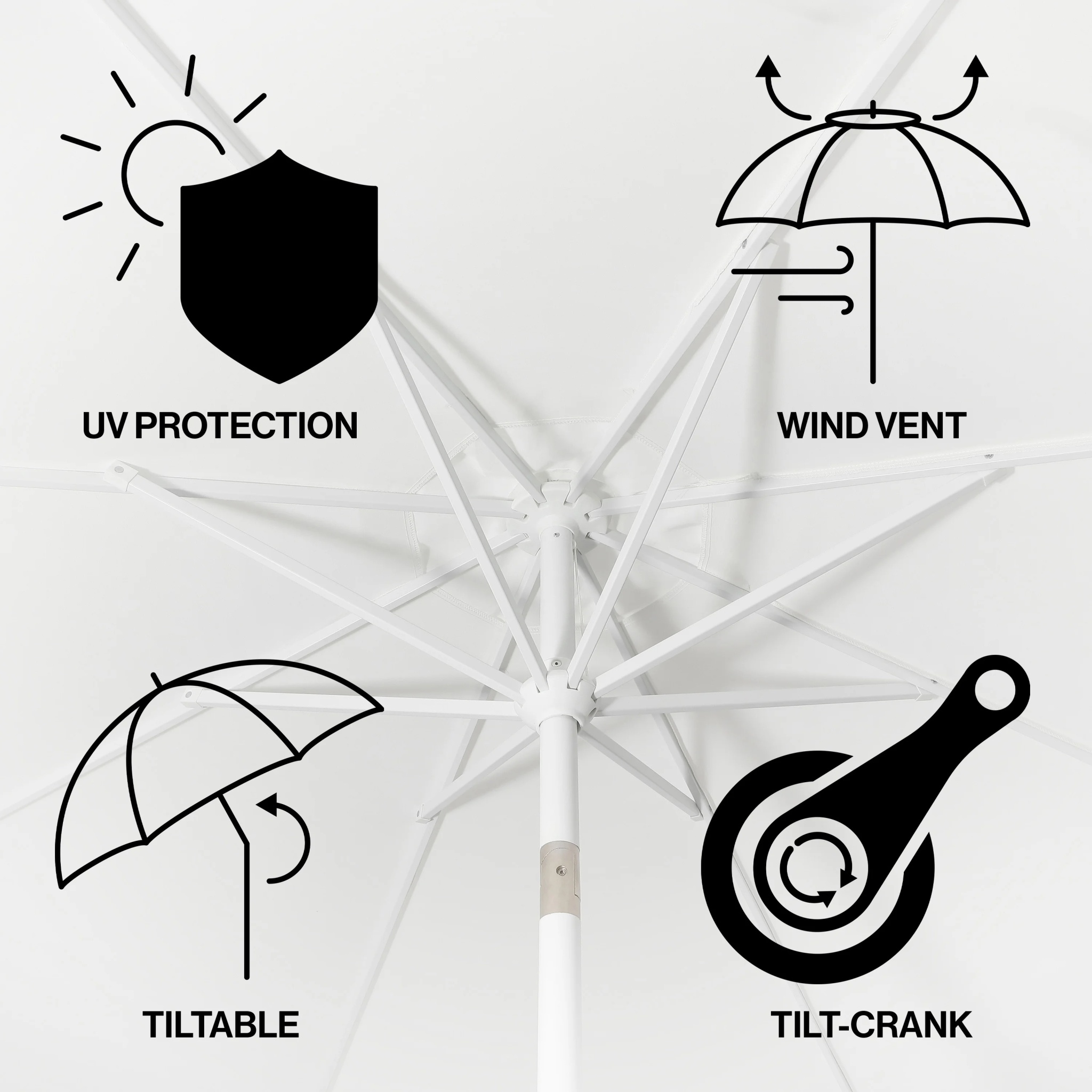 JONATHAN Y Baiona 9 ft. Market Patio Umbrella, Classic Mid-Century with UV Protection, Auto-Tilt, Crank and Wind Vent, White/Coral Pink - Image 15