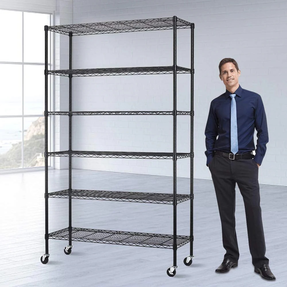 6 Tier Wire Shelving Unit with Wheels Adjustable Storage Shelves Heavy Duty Shelving Easy to Assemble Metal Wire Shelf Standing Garage Shelves for Multifunctional Home Storage,2100 Lbs Weight Capacity