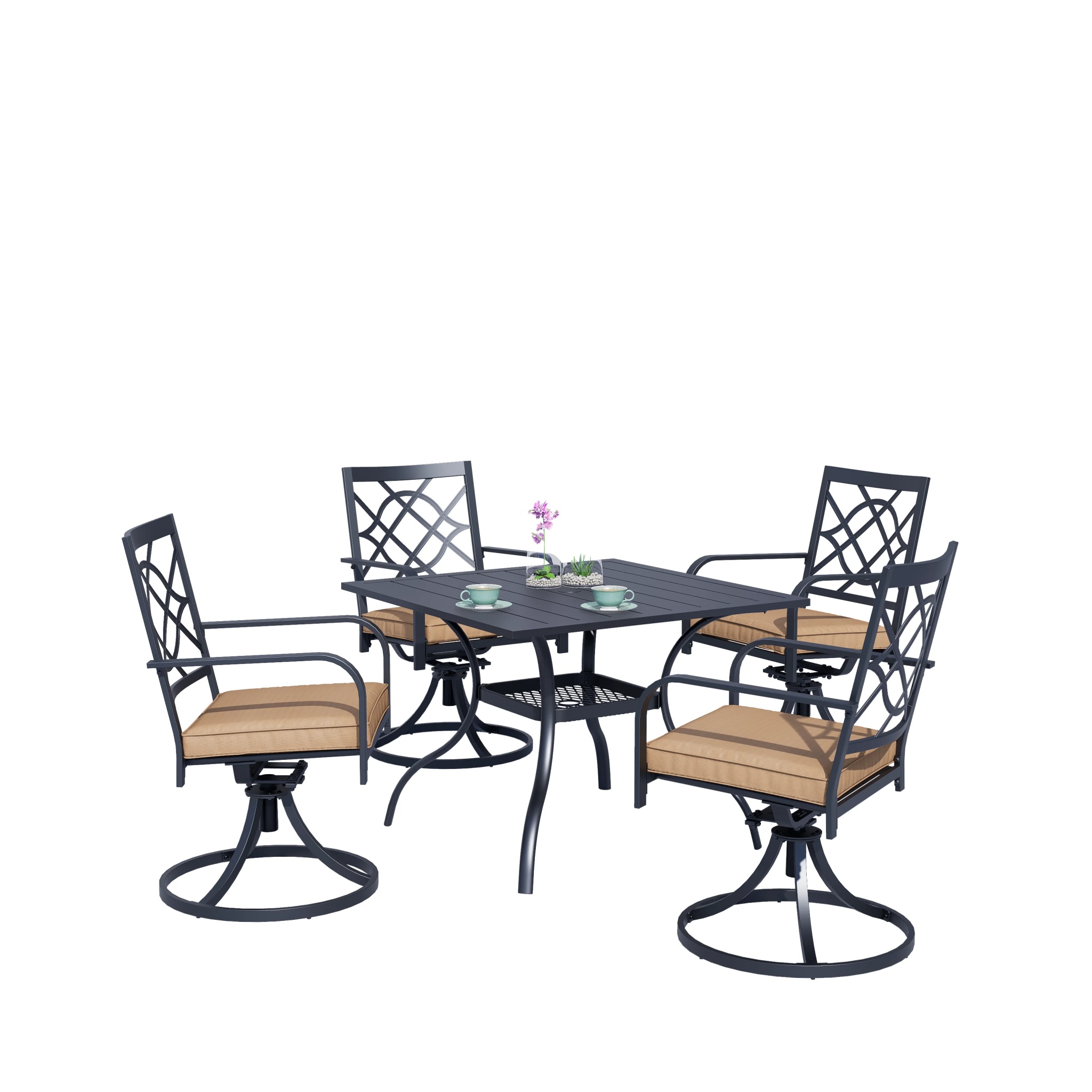 SUNCROWN 7-Piece Outdoor Wrought Iron Chairs and Table Patio Dining Furniture Set - 6 Stackable Metal Chairs, 1 Steel Slat Bistro Table and 1 Brown 9Ft Patio Umbrella for Garden Backyard Deck - Image 73