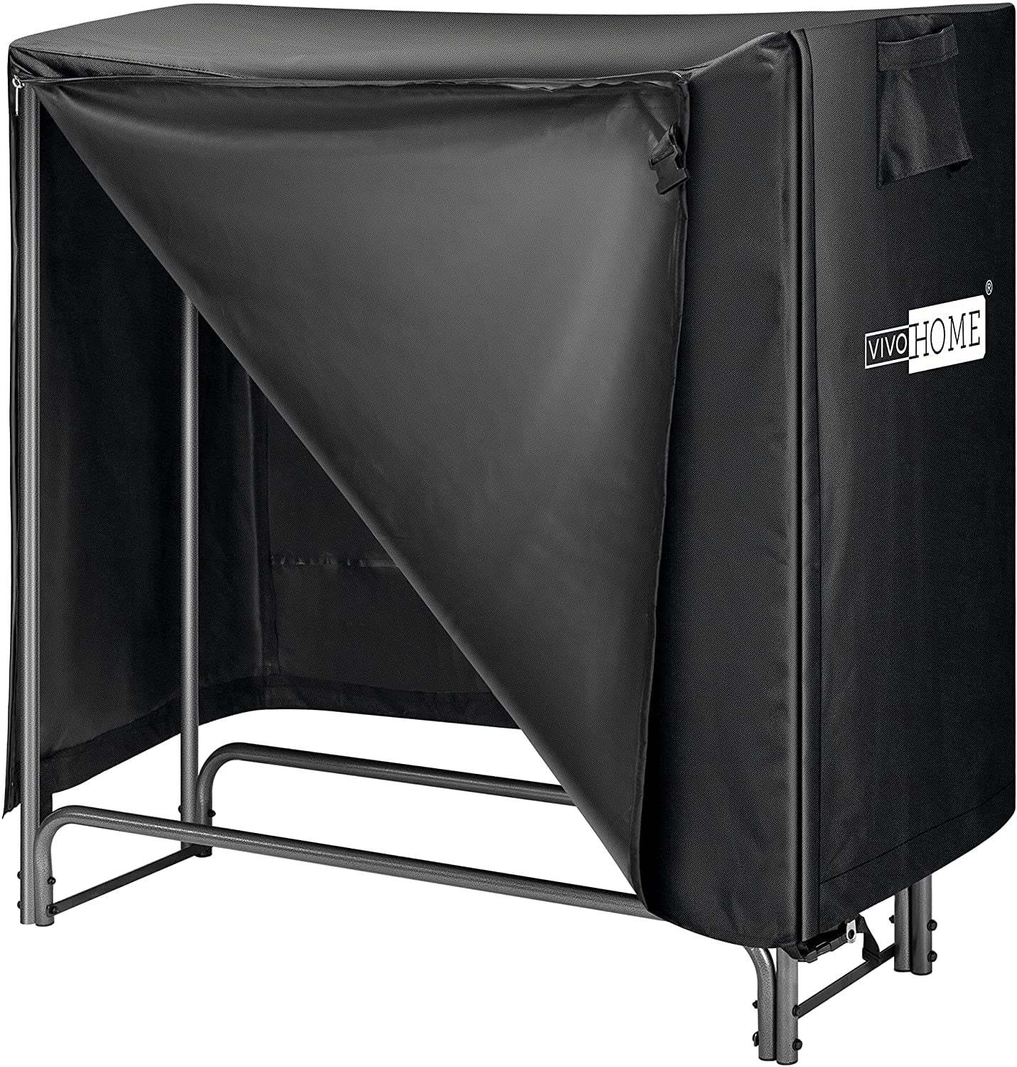 VIVOHOME 4ft Heavy Duty Indoor Outdoor Firewood Storage Log Rack with Cover Combo Set Black