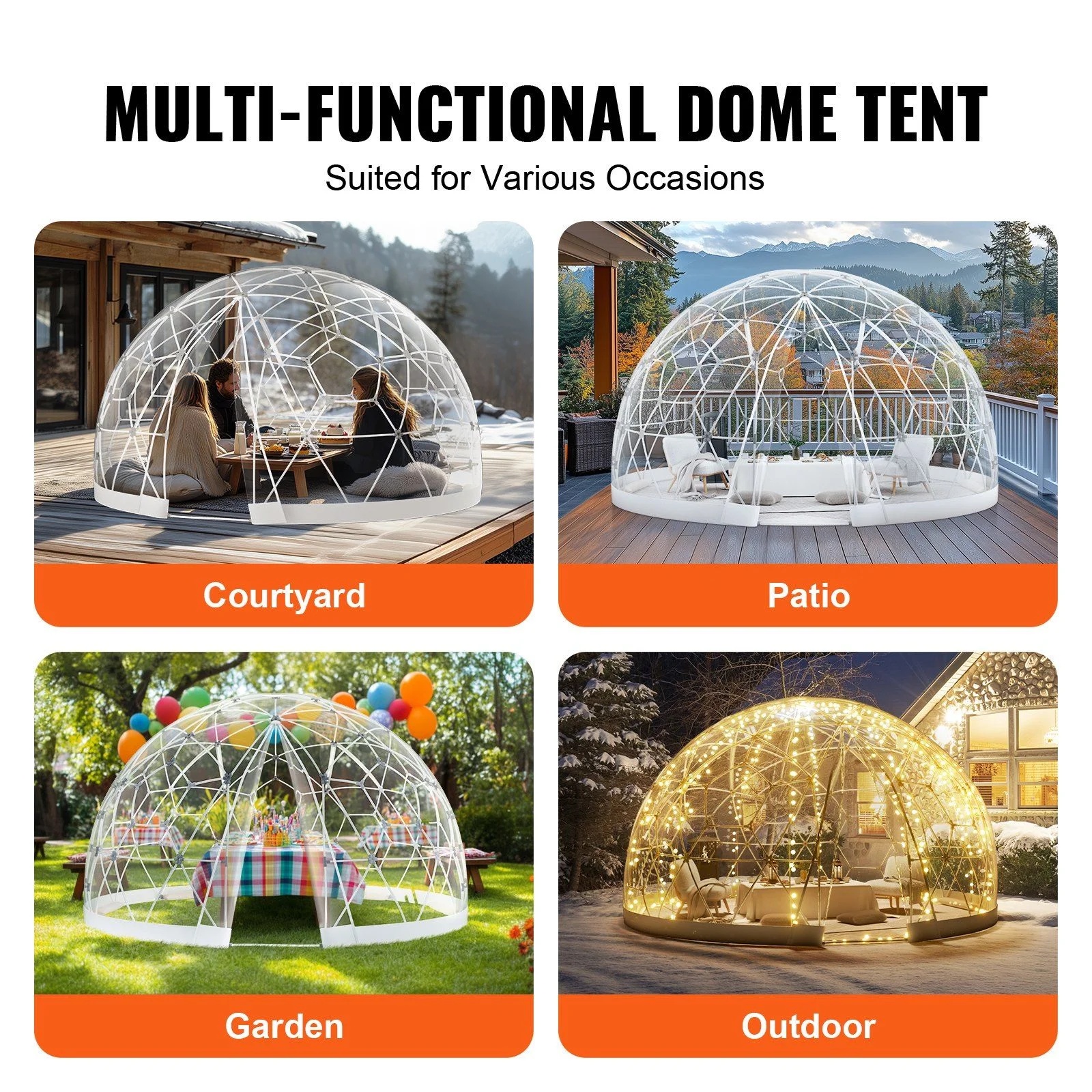 9.5FT Outdoor Bubble Tent – Transparent Dome Camping Shelter with Zip Door & Windows – Waterproof Pop-Up Tent for Stargazing, Backyard, Patio & Glamping – Portable Instant Setup - Image 6