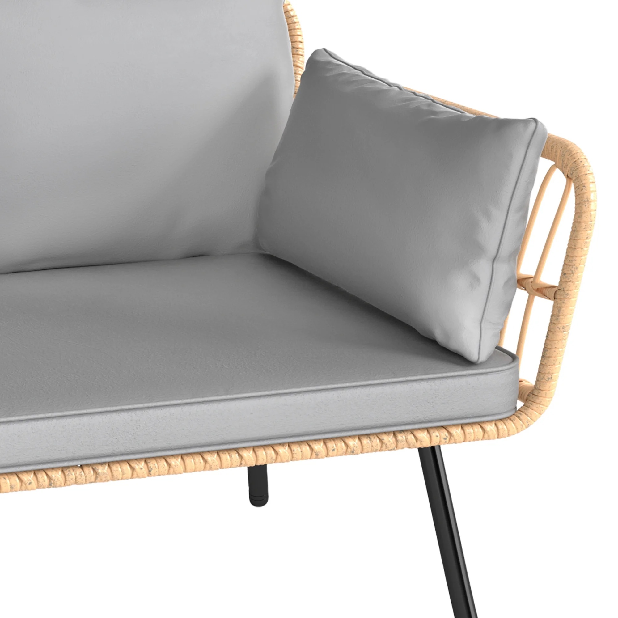 Uforic Outdoor Wicker Loveseat with Cushions and Rattan Side Table, All-Weather 2 Pieces Bistro Patio Conversation Furniture Set -Beige - Image 36