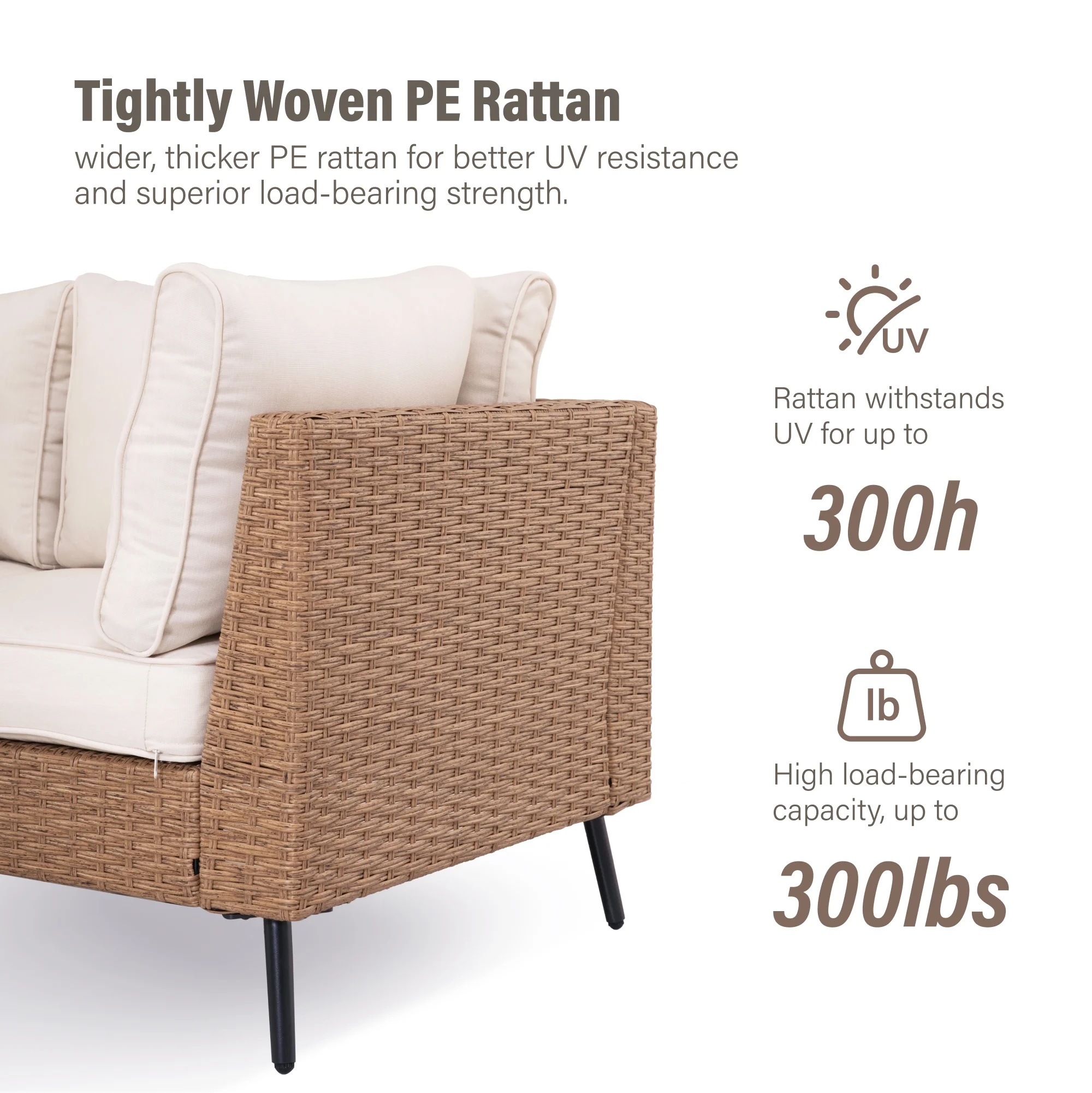 LAUSAINT HOME 6 Pieces Outdoor Furniture Set, Patio Rattan Wicker Sectionals with 4 Chairs and 2 Ottomans, Beige Cushions - Image 6