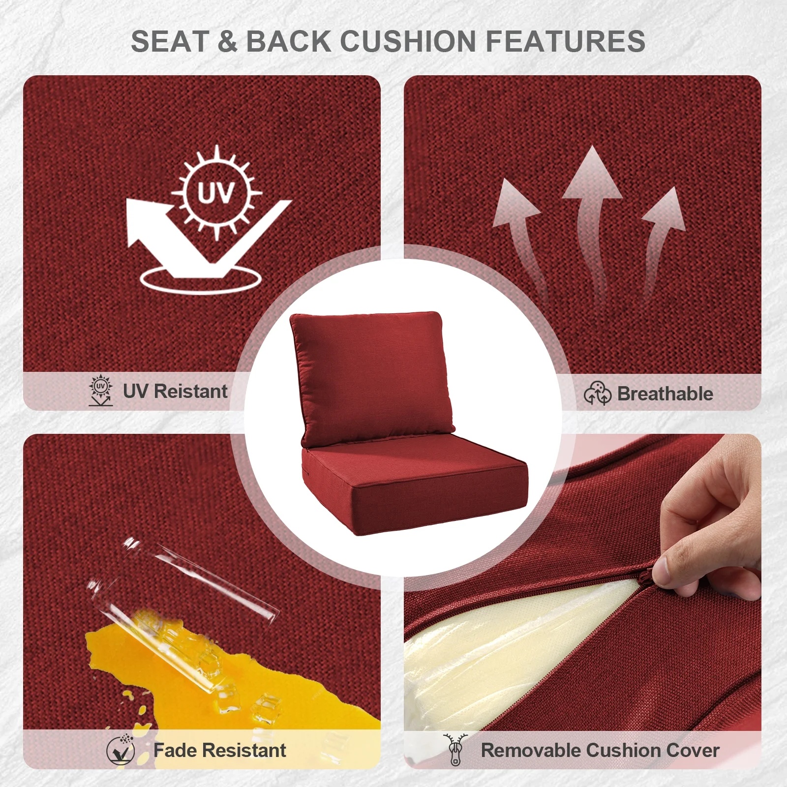 Terraloom 6 Inch Outdoor Cushions 24x24" - Water Resistant 2 Set Deep Seating Patio Chair Back&Seat Cushion for Wicker Rocking Swivel Chairs Loveseat Couch Sectional Sofa in Beige - Image 31