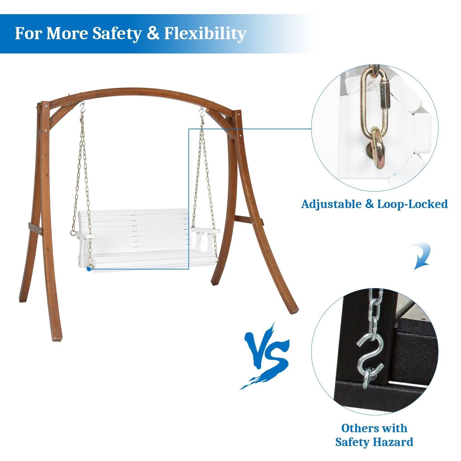 Ktaxon Patio Wooden Porch Swing for Courtyard & Garden, Heavy Duty 880 LBS Swing Chair Bench with Hanging Chains for Outdoors (White, 4 FT) - Image 6