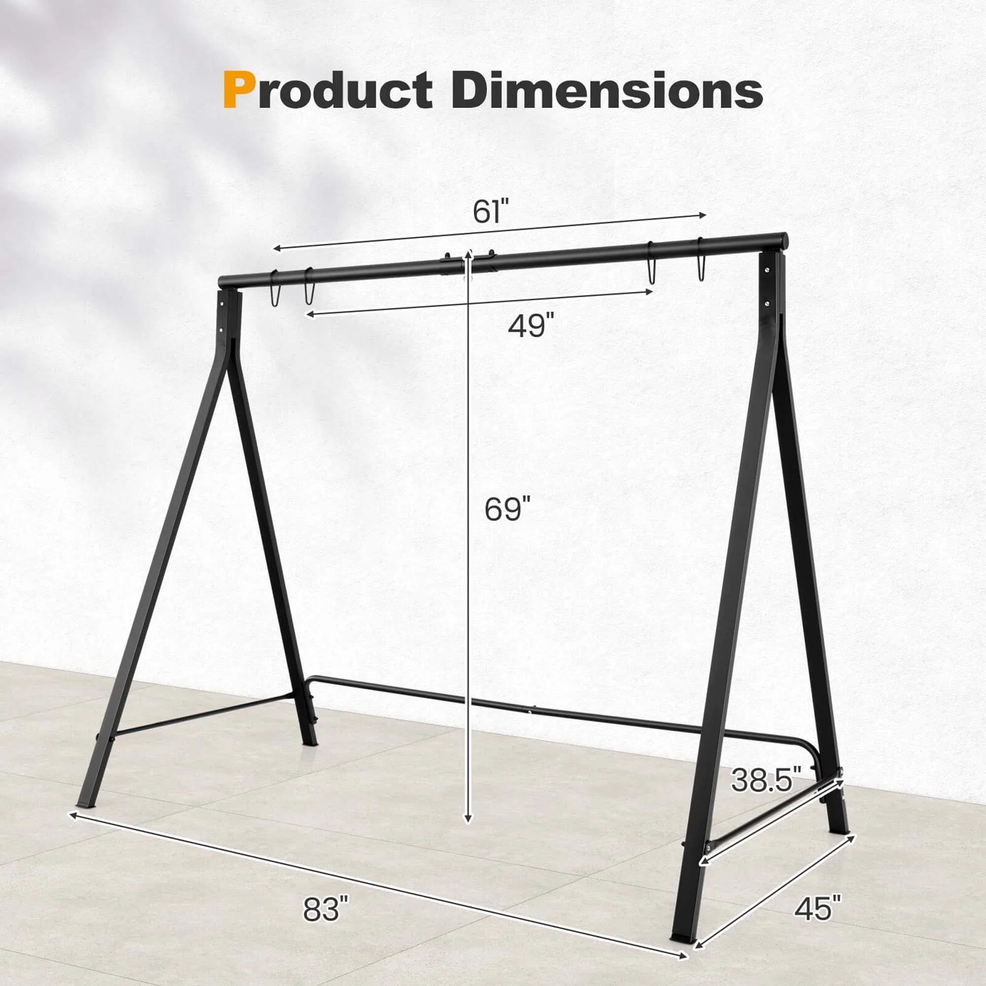 Costway Outdoor Porch Swing Frame Patio Metal Swing Stand with A-Shaped Structure - Image 3