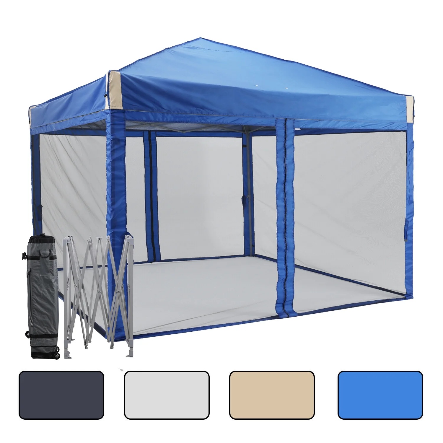 YUONAO 10x10 ft Pop Up Canopy Tent with Mesh Sidewalls, Portable Outdoor Shade Tent, Waterproof UV-Resistant Folding Gazebo for Backyard, Patio, Camping, Party(Beige) - Image 13