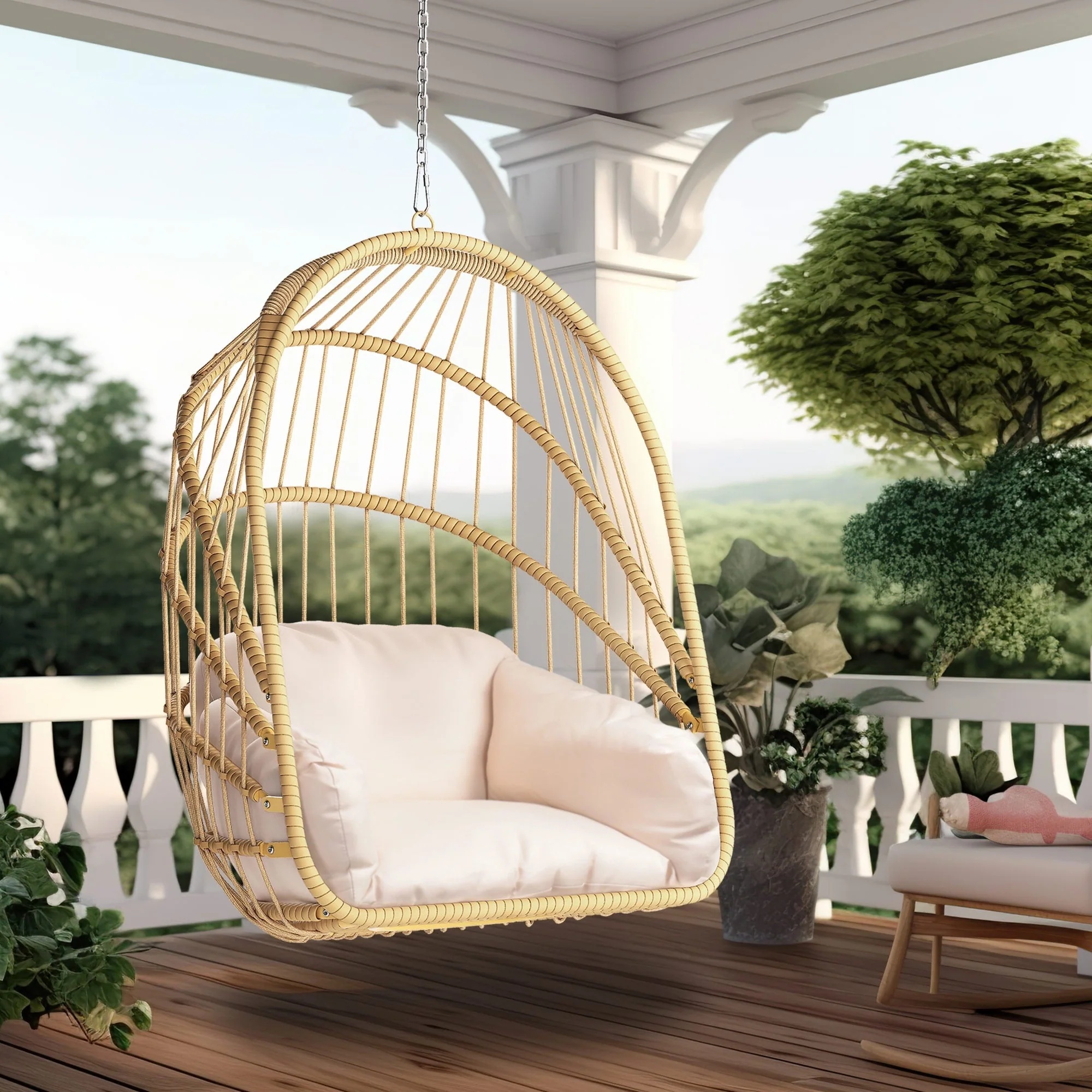 DWVO Wicker Egg Chair, Oversized Indoor Outdoor Lounger for Patio, Backyard, Living Room, Beige - Image 8