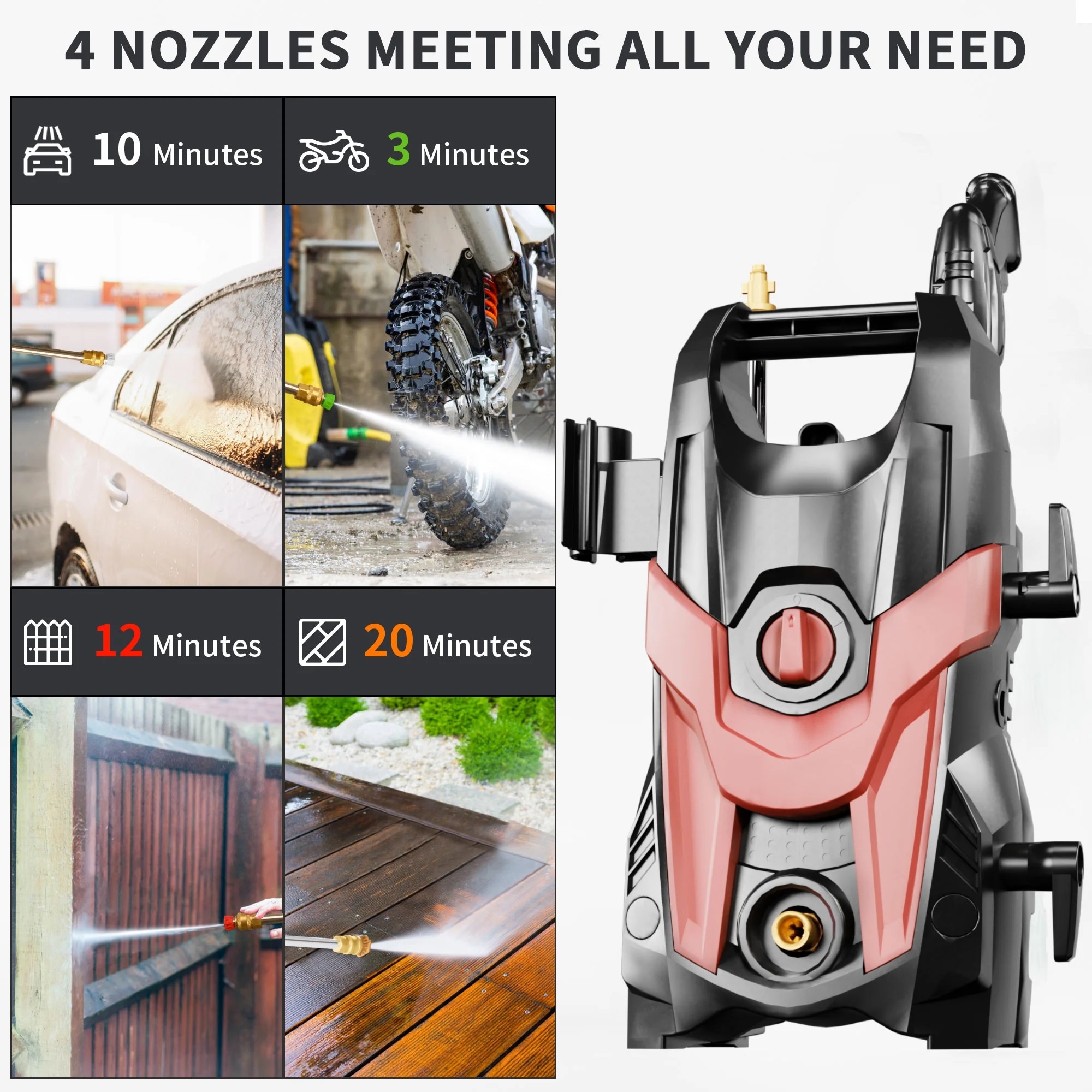 2024 Upgraded Electric Pressure Washer 4300 PSI 2.8 GPM Power Washer with Extra Hose, 23ft Hose 35ft Power Cord, 4 Nozzle and Detergent Tank for Cars, Fences, Patio - Image 18