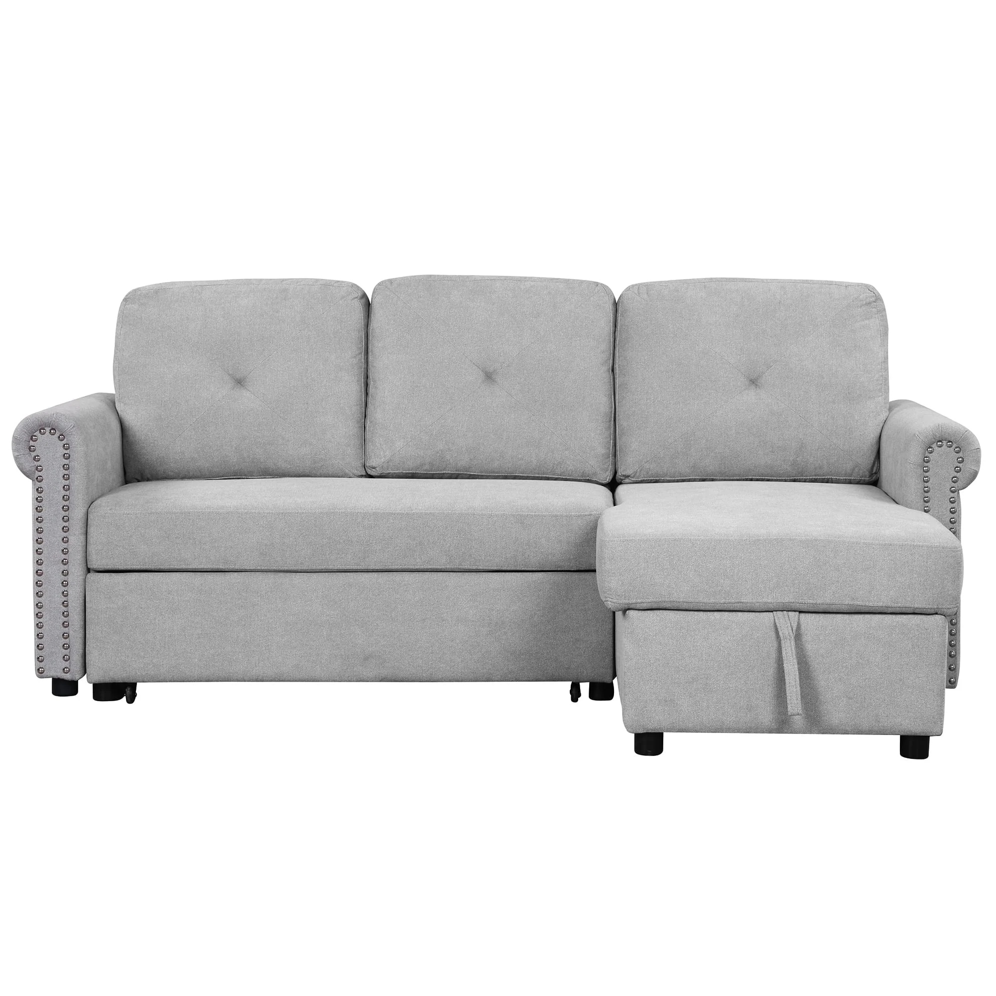 Euroco 83" L Shaped Sofa Bed Modern Convertible Sleeper Sofa Bed with Storage Chaise, Gray - Image 6