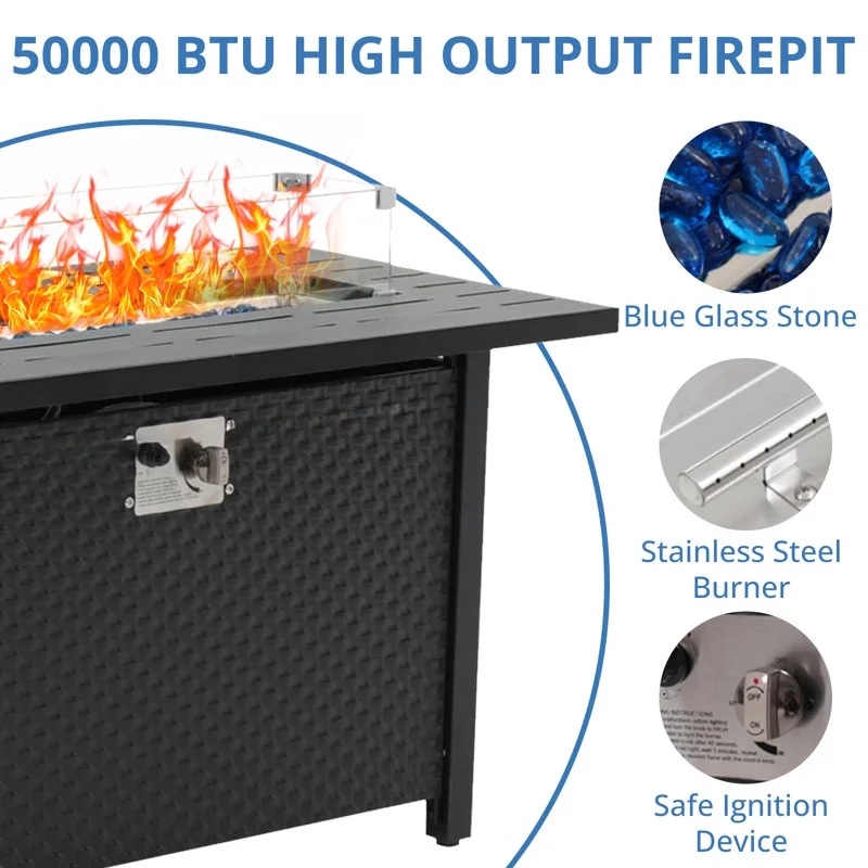 45 inch Propane Fire Pit Table,50000 BTU Gas Fire Pits Table with Lid & Lava Rock & Waterproof Cover, Outdoor Propane Firepit for Dining or Party, Outside, Patio, Garden, Yard - Image 3