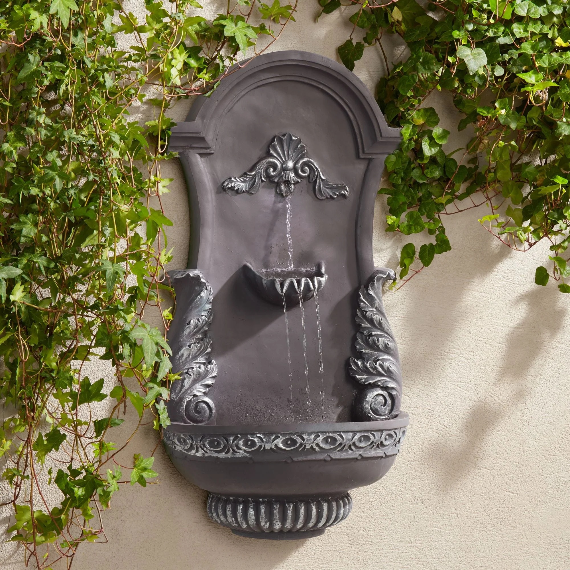 John Timberland Tivoli Grey Ornate Rustic Outdoor 2 Tier Outdoor Wall Water Fountain 33" for Yard Backyard Garden Patio Home Deck Porch House Exterior
