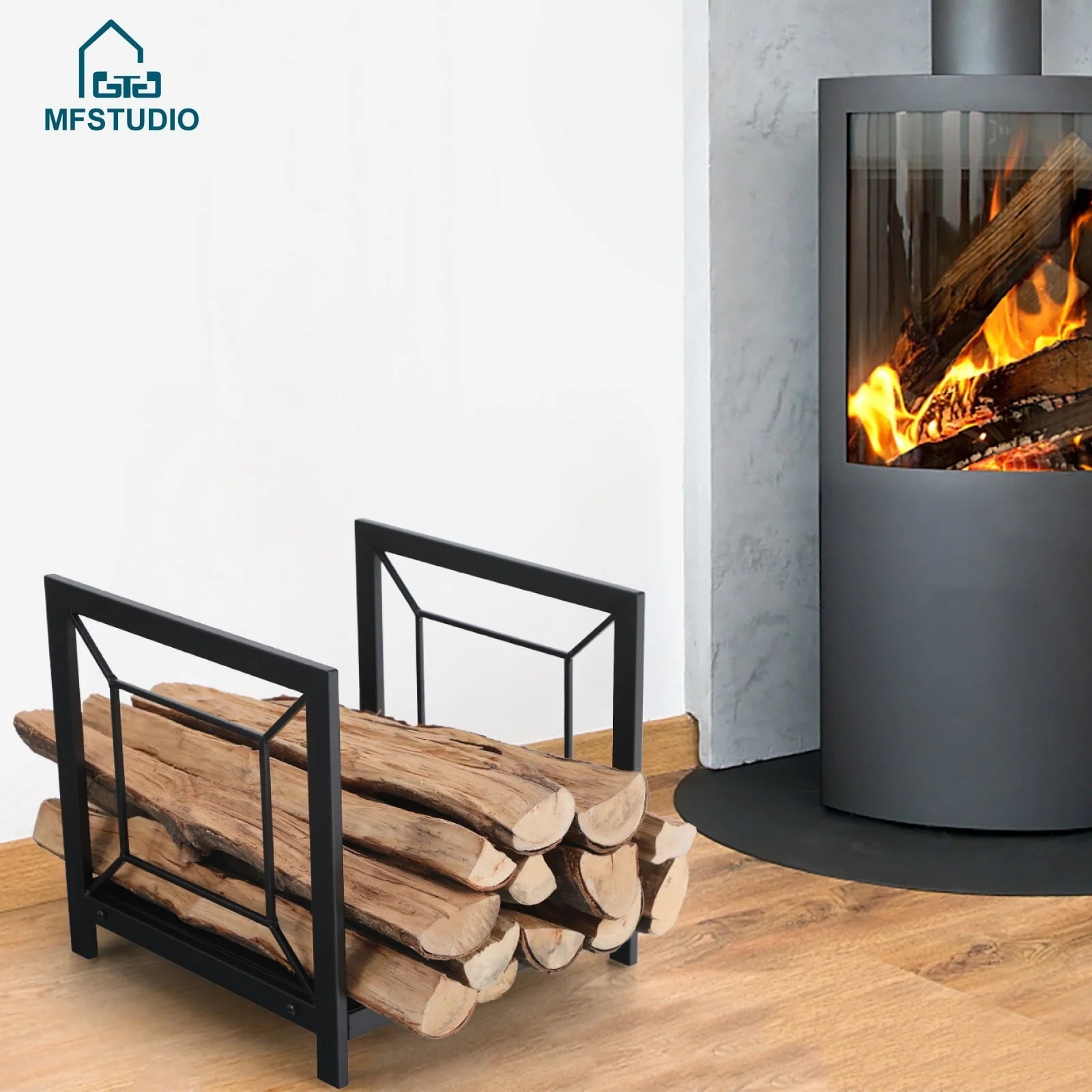 MF Studio 16 Inches Steel Firewood Log Rack Storage Holder Small Wood Storage Brackets Suitable for Indoor and Outdoor, Black - Image 2