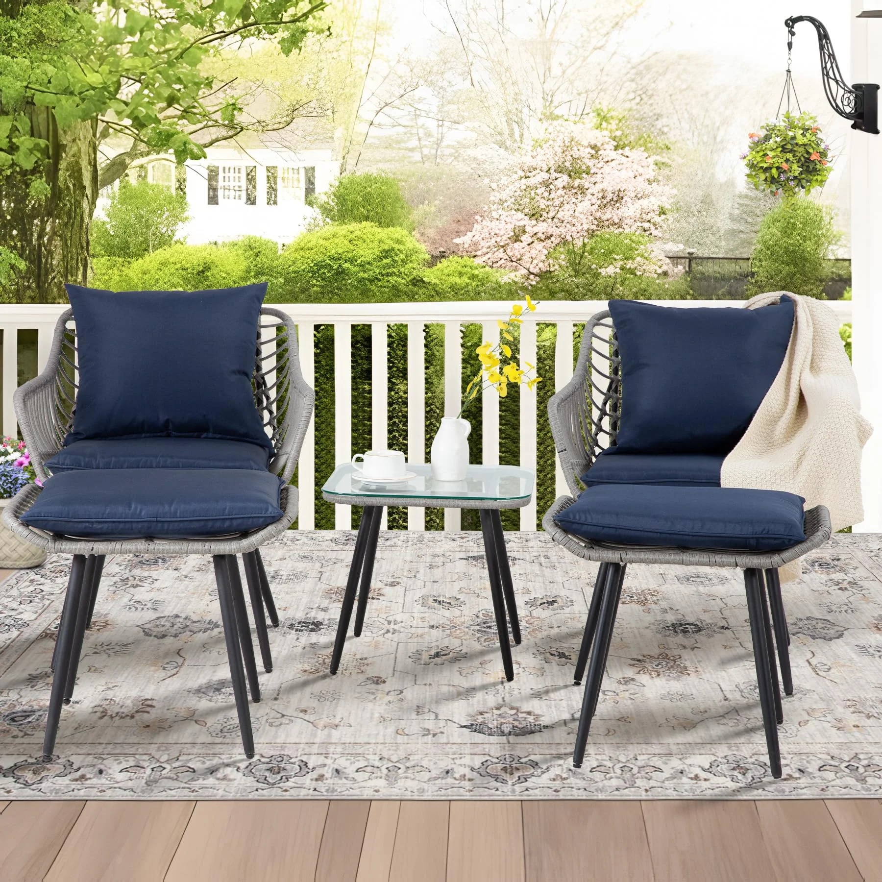 FHFO 3 Piece Patio Bistro Set, Outdoor Wicker Apartment Balcony Furniture Sets, Rattan Table and Chairs Set of 2 for Porch Backyard Lawn Poolside Deck, Beige - Image 18