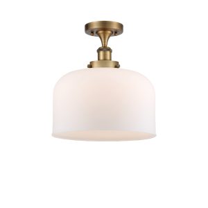 Innovations Lighting Ballston Urban Bell - 1 Light 12" Semi-Flush Mount Brushed Brass/Matte White