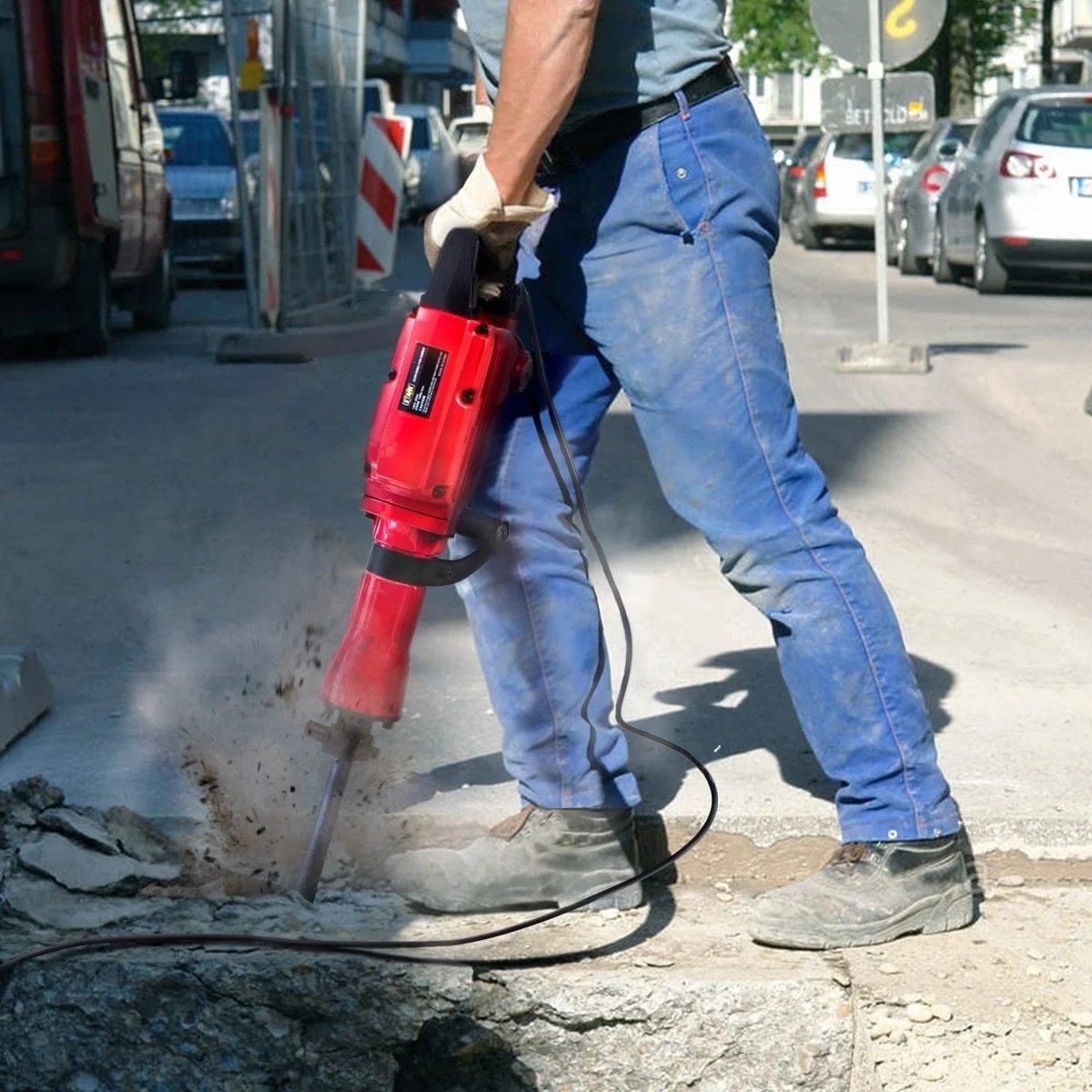 XtremepowerUS Demolition Jack Hammer Heavy Duty, 2200W Electric Jackhammer With Scraping Chisel, 1800BPM Power Drill Concrete Breaker Bar Point & Chisel Bits Chisel Set, Red - Image 13