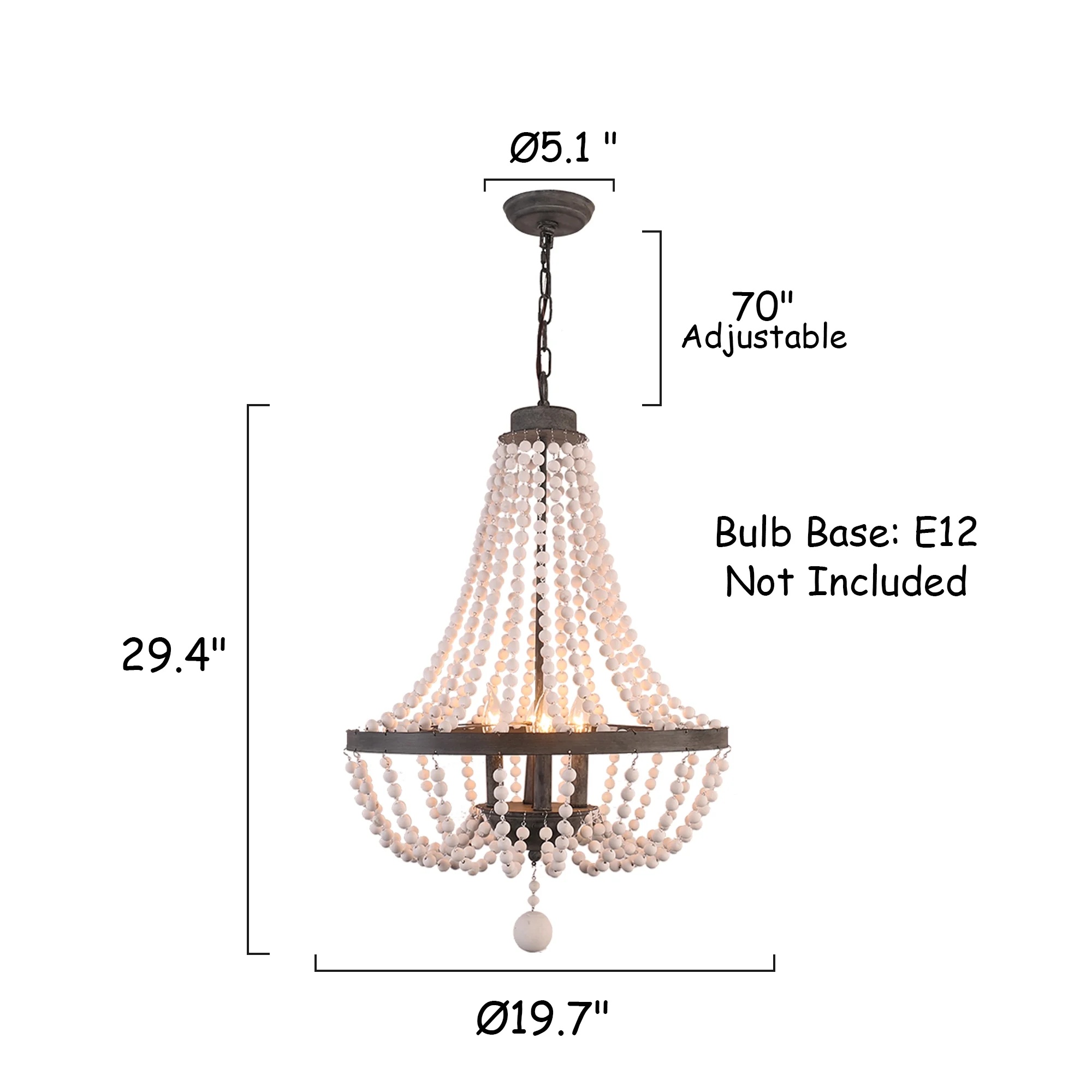 Oaks Aura 4-Light Farmhouse Wood Beaded Chandelier Adjustable Height Black Finish Boho Pendant Lighting - Image 4