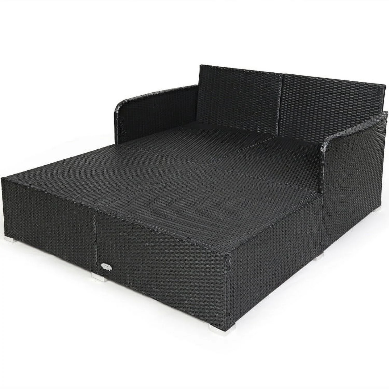 Veryke Outdoor Patio Wicker Daybed Double Chaise Lounge with Cushion, Recliner Chair for Patio Furniture - Beige - Image 7