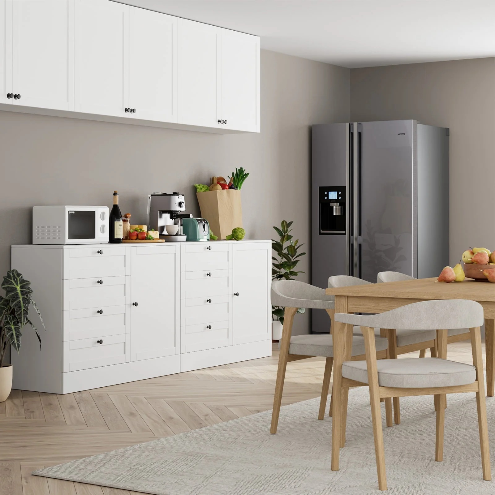 Homfa White Storage Cabinet with 4 Drawers & 1 Door, 43.3'' Wide Chest Sideboard Buffet for Dining Room, Kitchen, Bedroom - Image 3