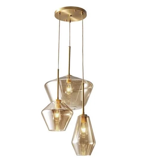 Pendant Lighting Glass Triple Hanging Pendant Light Fixture Glass,Vintage Hanging Ceiling Light Fixture, Fixture Glass Surrounded LED Lighting Fixture Kitchen, Island, Table Hallway Interior Lighting - Image 2