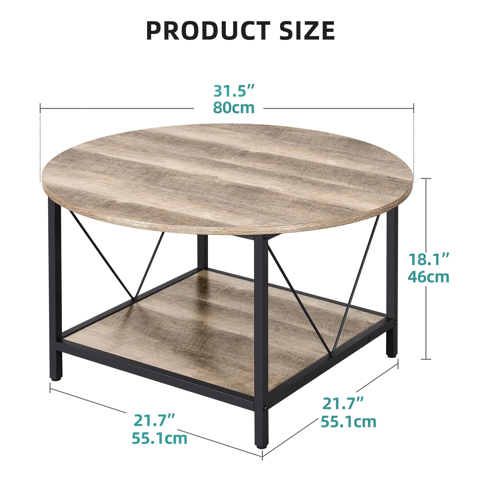 Dextrus Round Coffee Table with Storage, Rustic Living Room Tables with Sturdy Metal Legs, OAK - Image 11